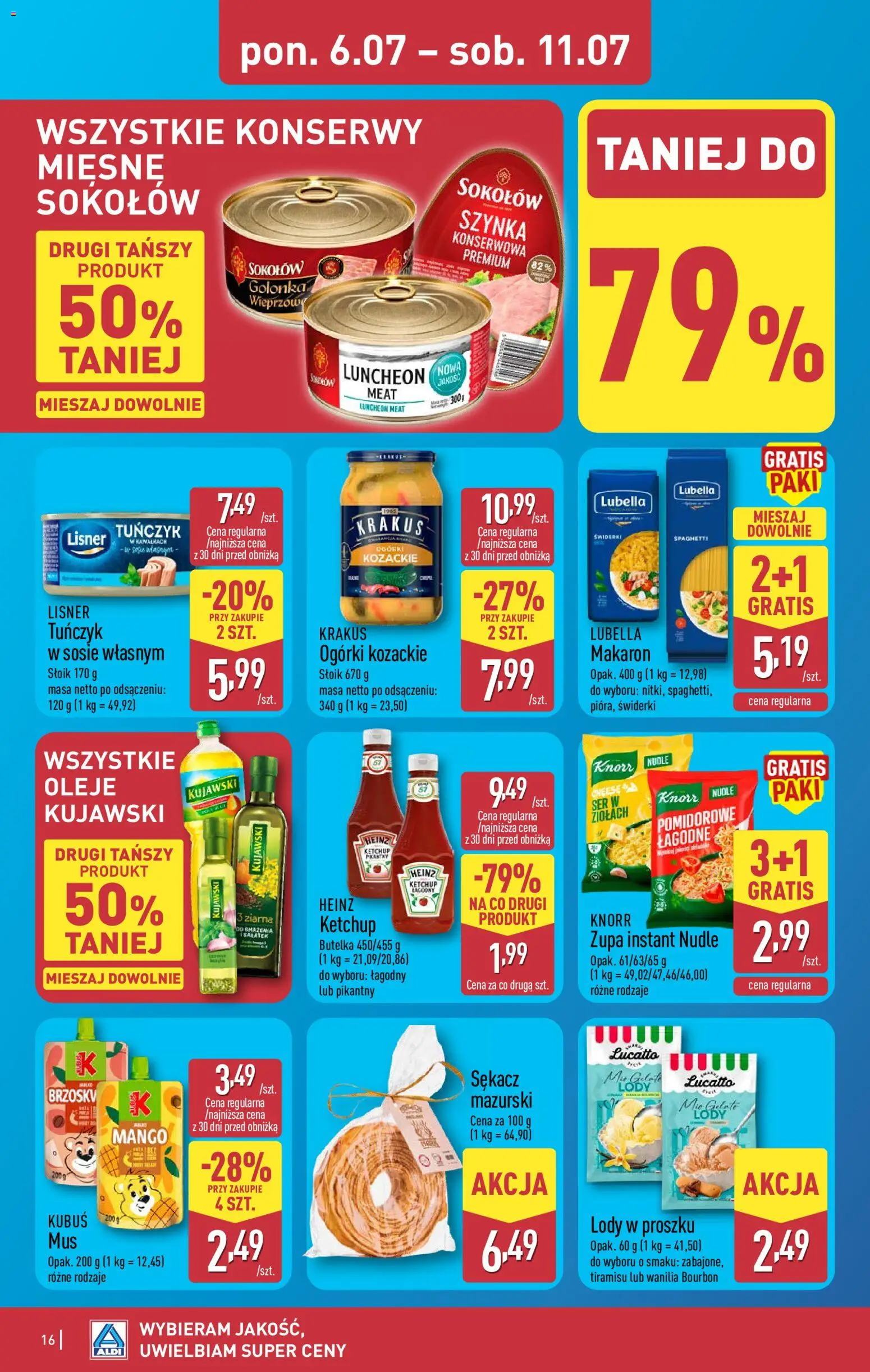 Aldi gazetka od 06.07.2026 | Strona: 16 | Produkty: Ketchup, Bourbon, Tiramisu, Tuńczyk