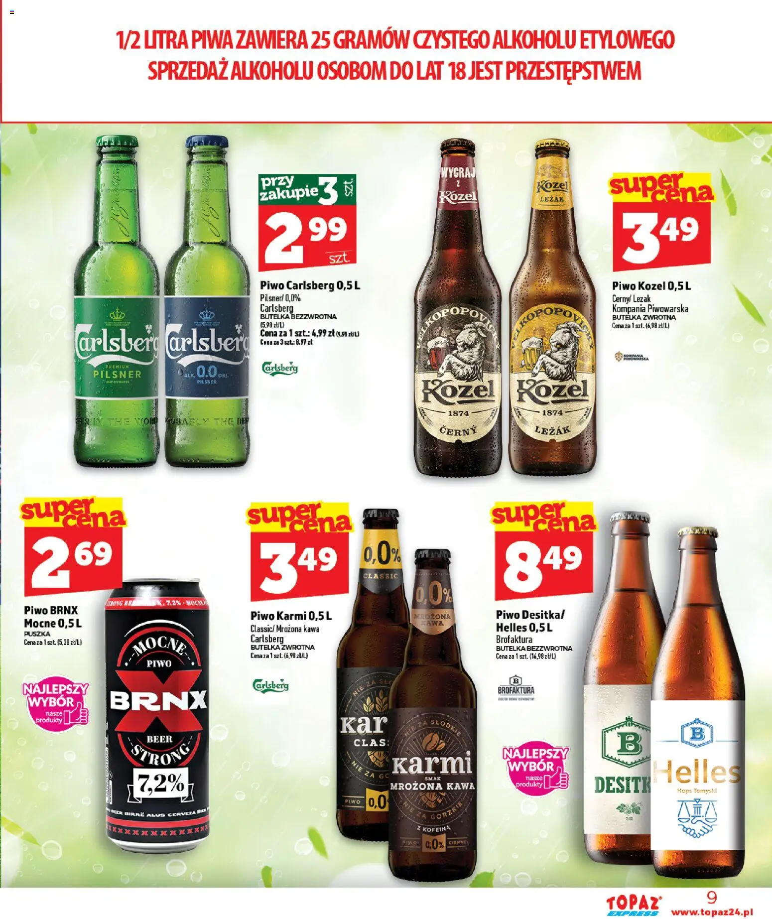 Topaz gazetka - Express od 09.07.2026 | Strona: 9 | Produkty: Piwo Carlsberg, Kawa, Piwo, Piwo kozel