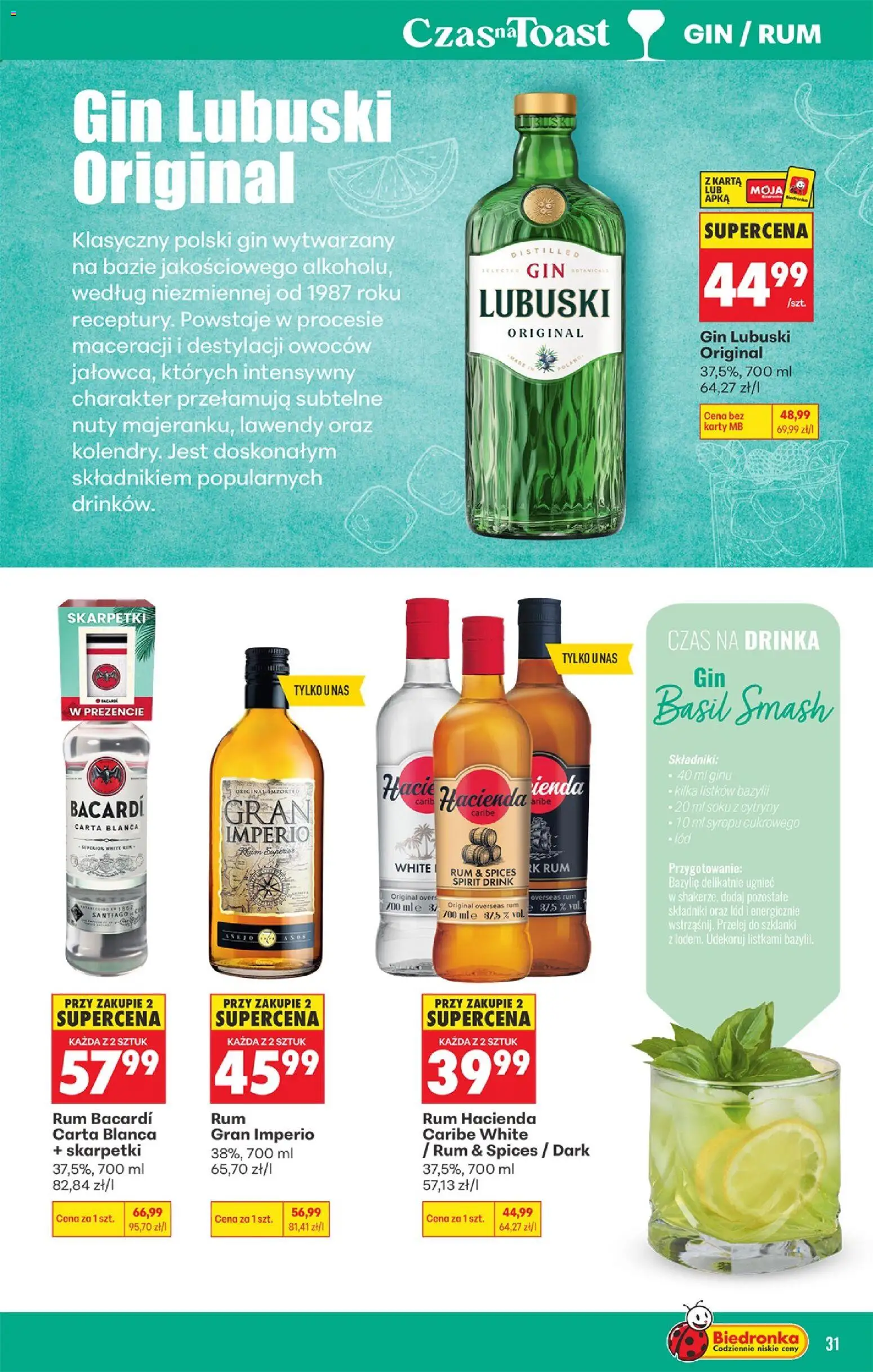 Biedronka Polsko leták - Czas na toast od 05.10.2026 | Strana: 31 | Produkty: Rum, Bacardi, Gin, Bacardi Rum