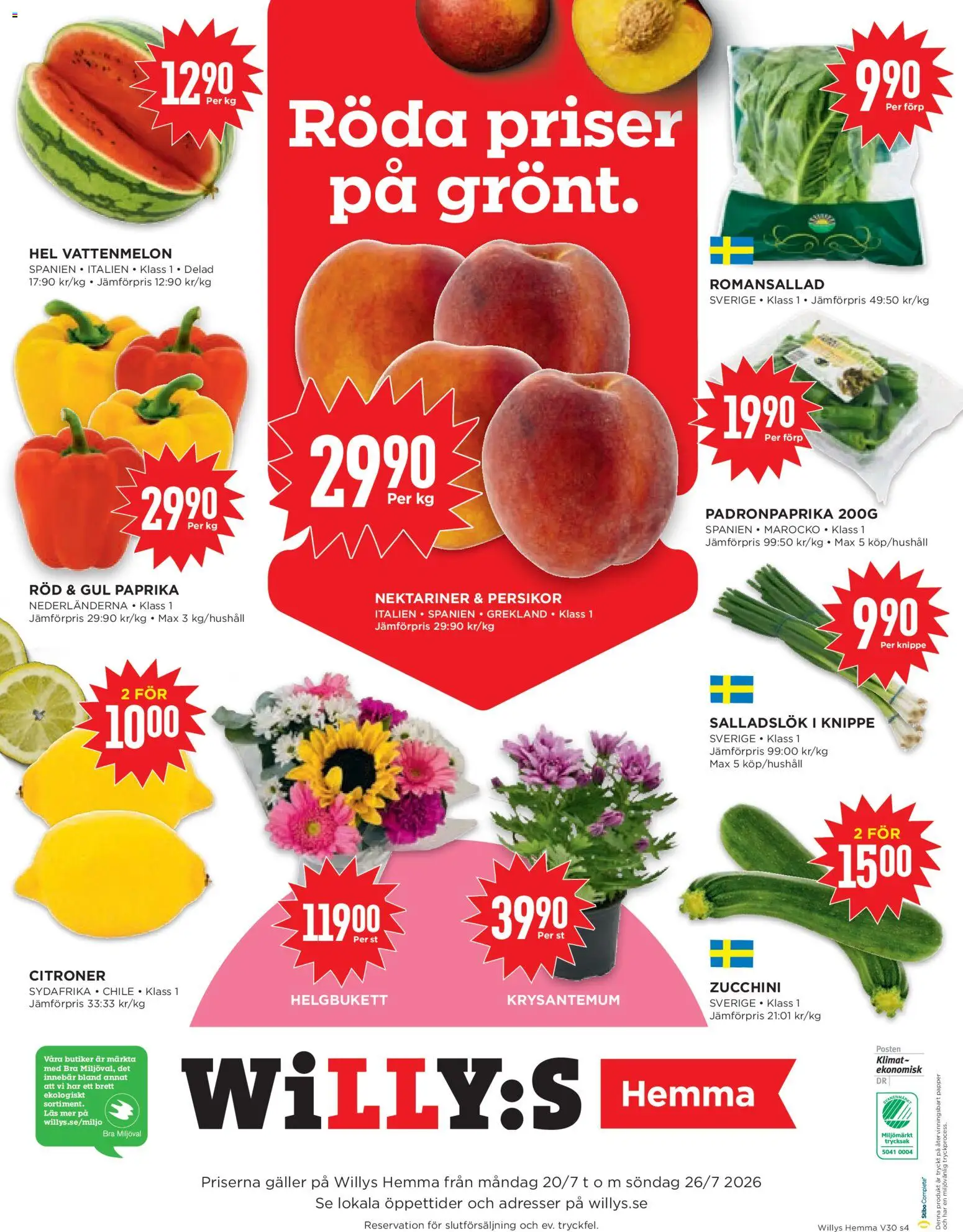 Willys reklamblad aktuell från 20/07/2026 | Sida: 4 | Produkter: Galler, Vattenmelon, Salladslök, Zucchini