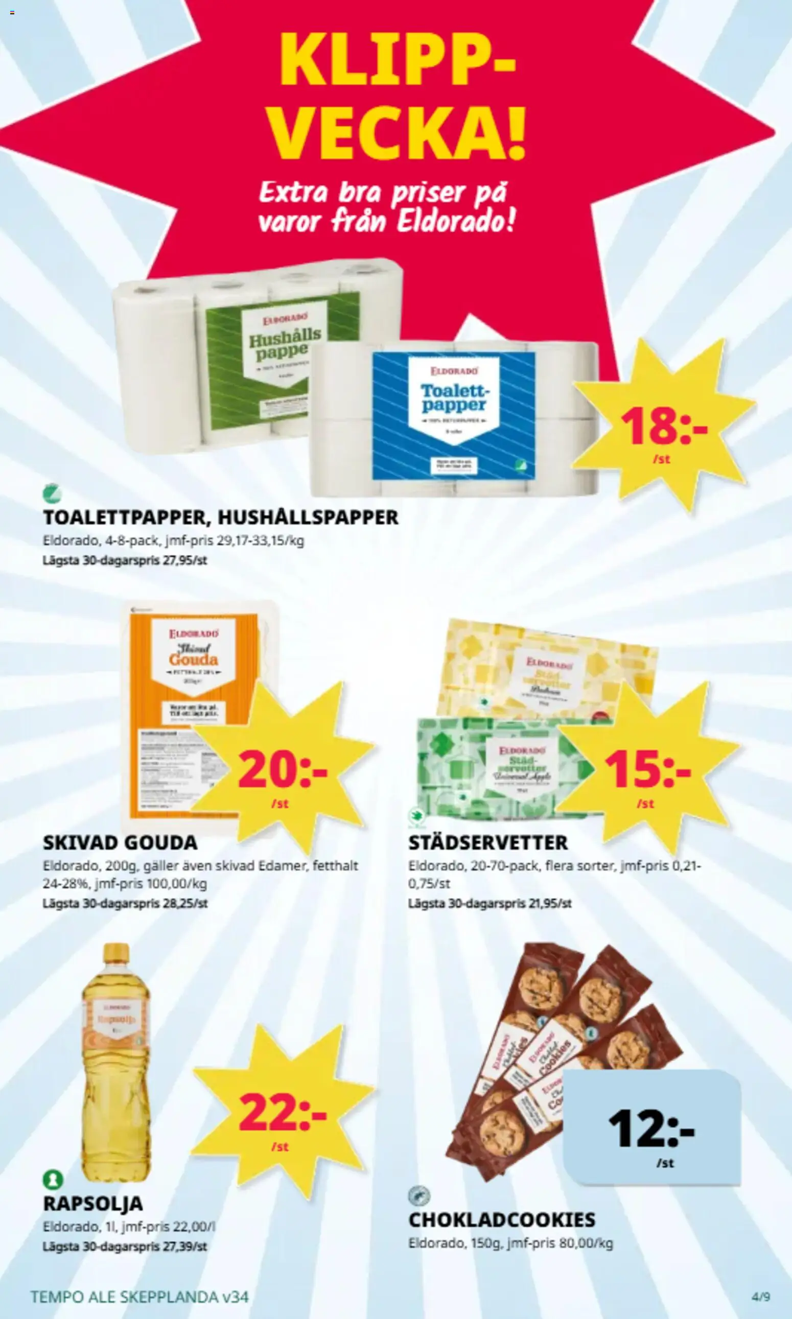 Tempo reklamblad aktuell från 17/08/2026 | Sida: 4 | Produkter: Toalett, Rapsolja, Papper, Servetter