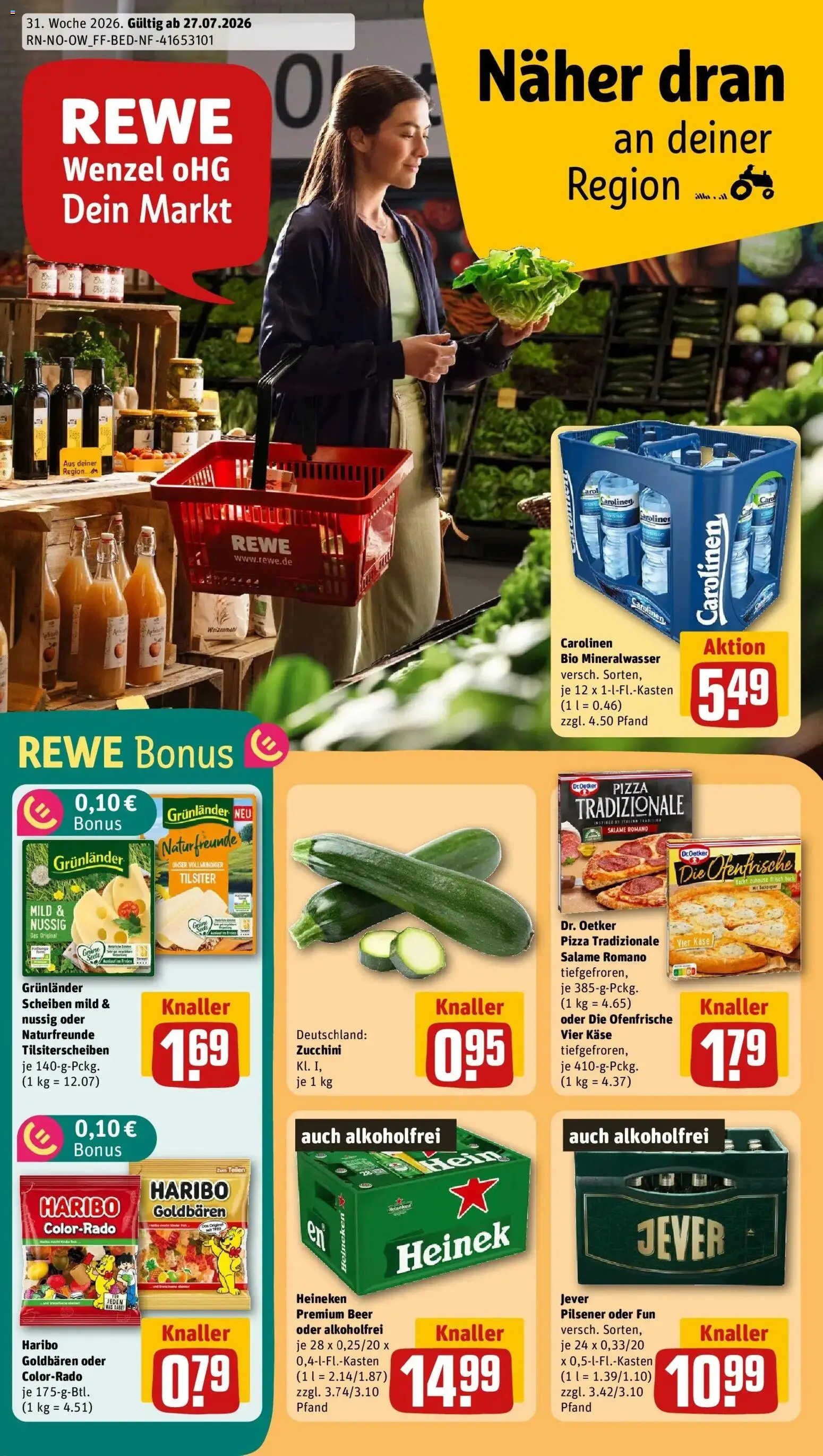 Rewe Prospekt Vlotho – gültig ab 27.07.2026 | Seite: 1 | Produkte: Haribo, Weizenmehl, Heineken, Jever