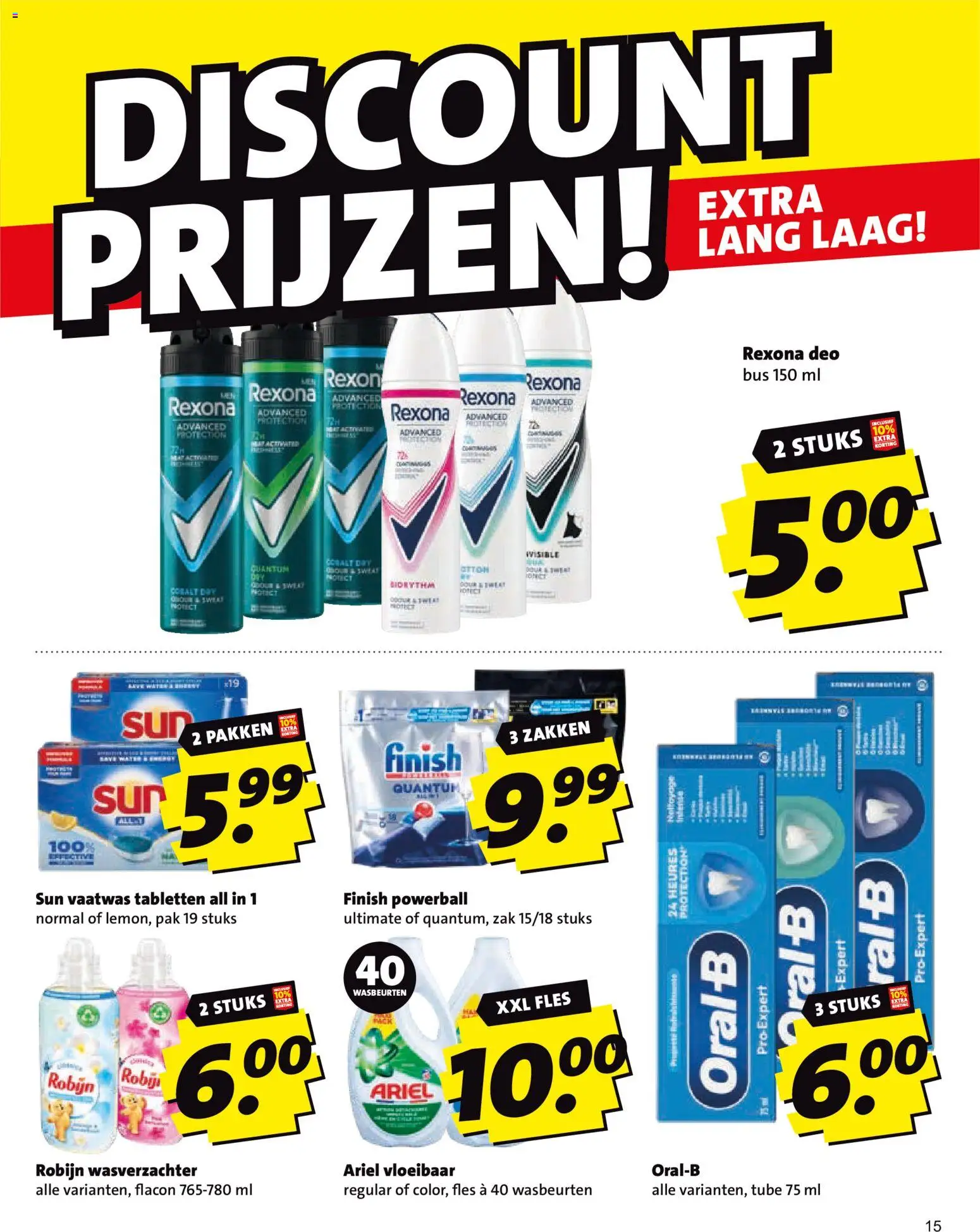 {H1} | Pagina: 15 | Producten: Wasverzachter, Robijn, Fles, Zak