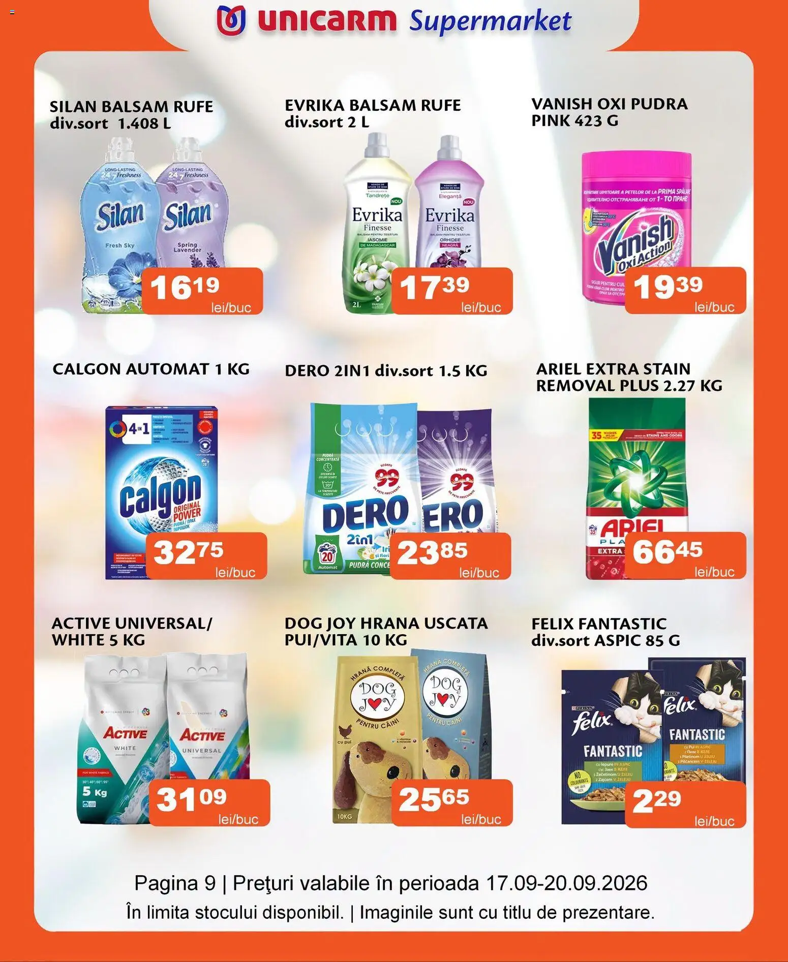 Noul catalog Unicarm – valabil de la 17.09.2026 | Pagină: 9 | Produse: Silan, Calgon, Active, Vanish