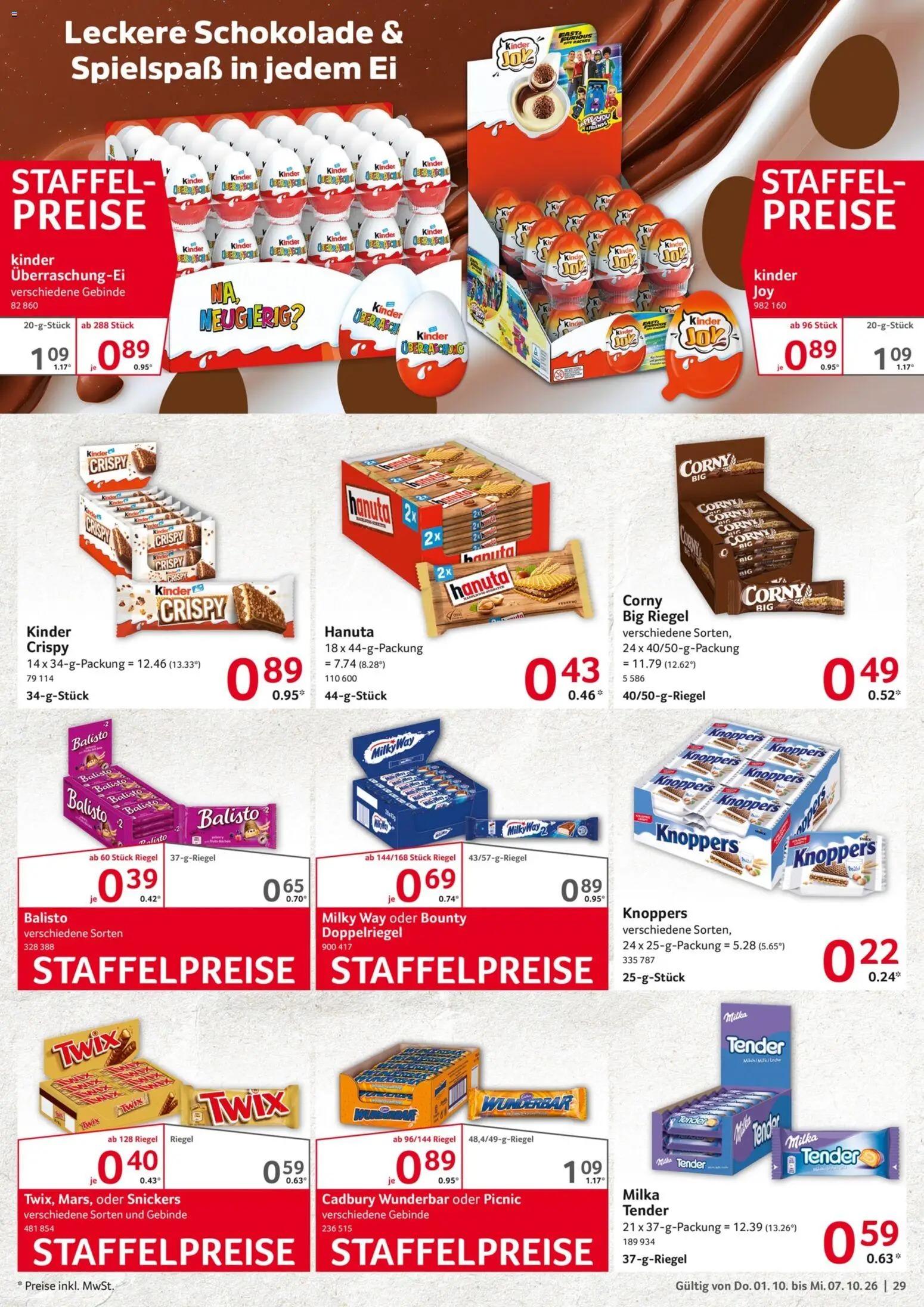Selgros Prospekt – gültig ab 01.10.2026 | Seite: 29 | Produkte: Schokolade, Snickers, Knoppers, Pasta