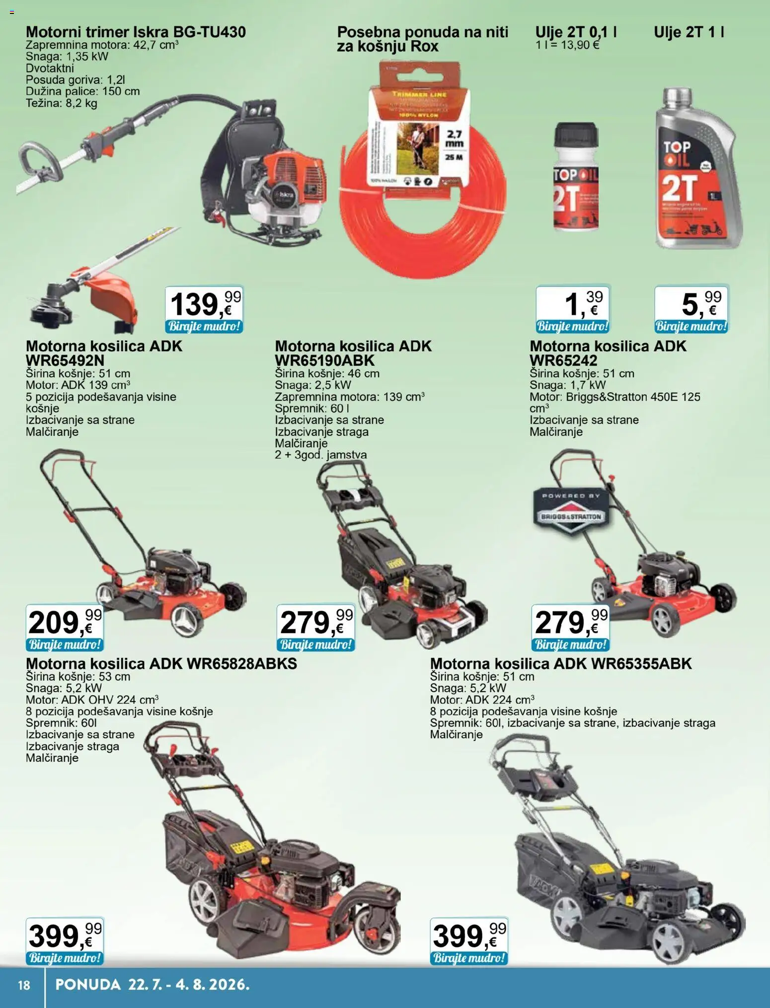 KTC katalog | vrijedi od 22.07.2026 | Stranica: 18 | Proizvodi: Kosilica, Ulje, Trimer