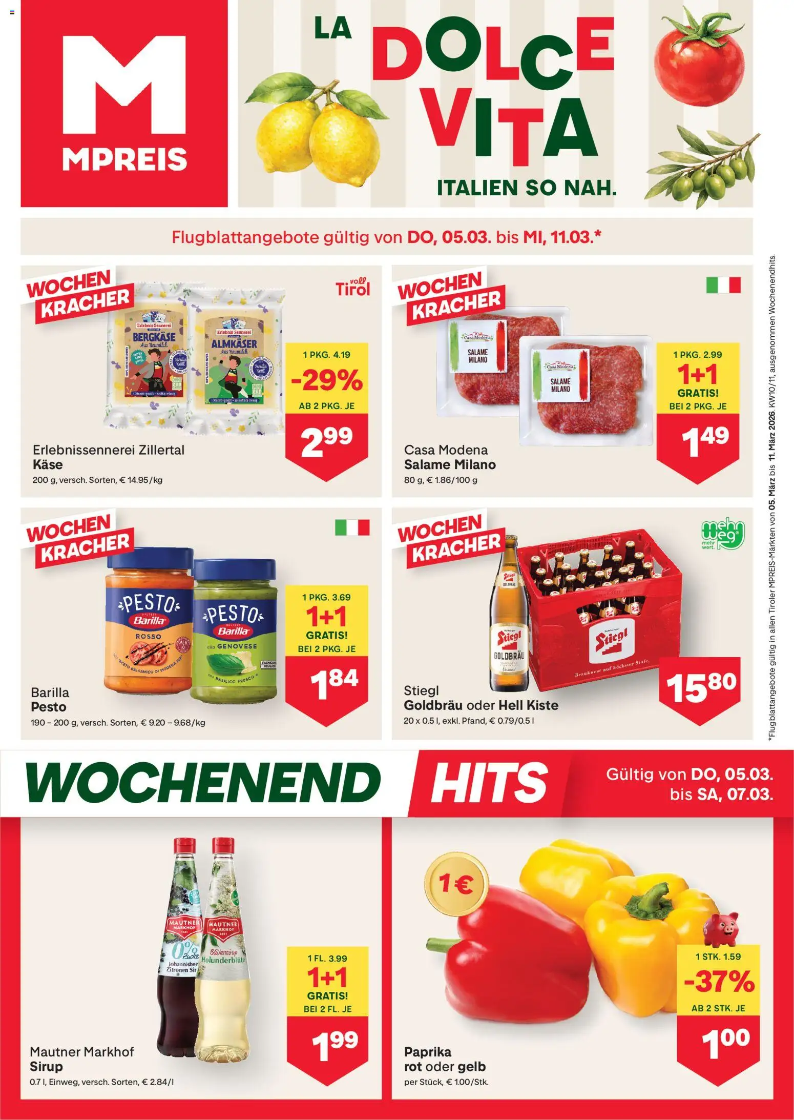 MPREIS Flugblatt gültig ab 05.03.2026 | Seite: 1 | Produkte: Käse