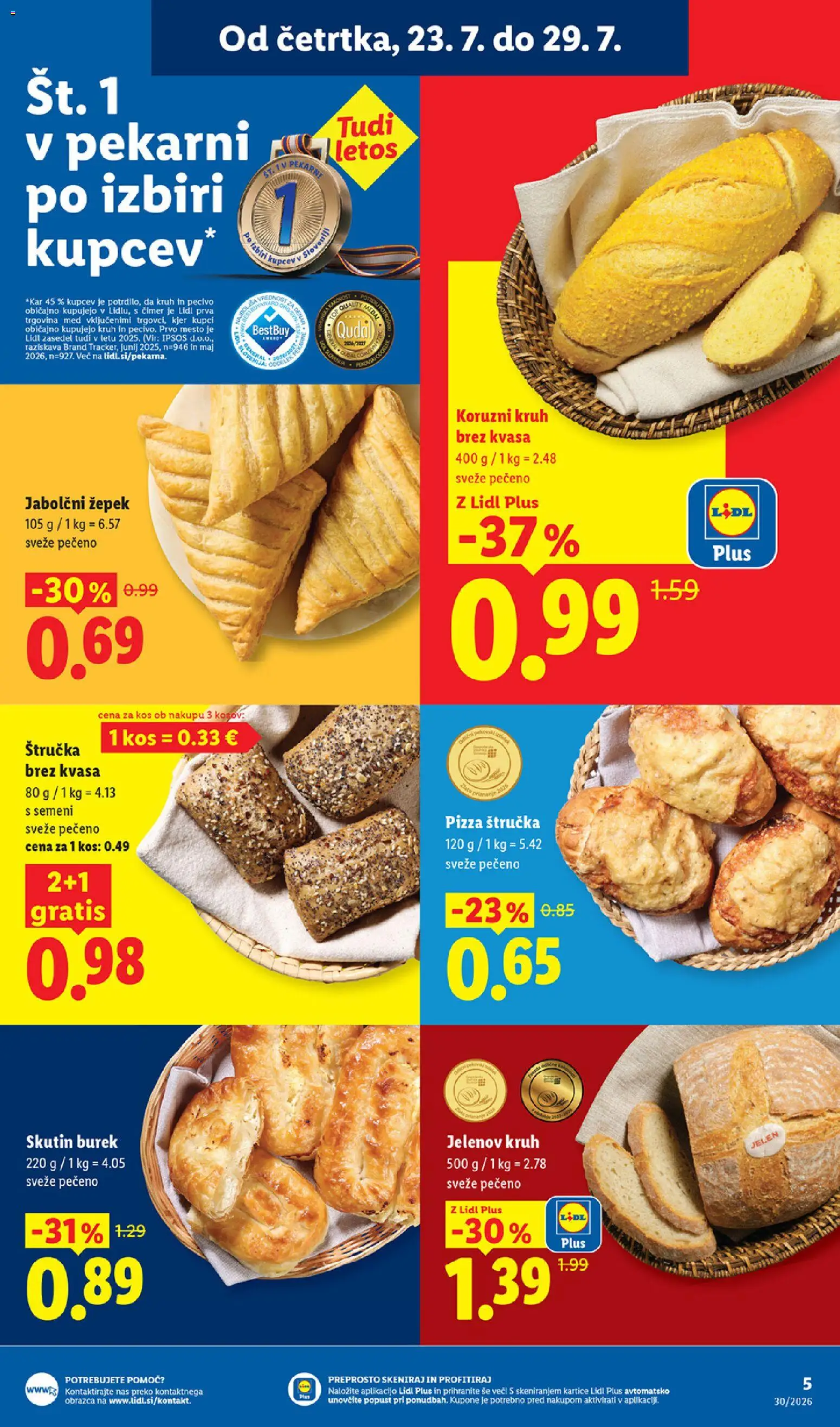Novi Lidl katalog ponudbe – veljaven od 23.07.2026 | Stran: 5 | Izdelki: Štručka, Kos, Kruh