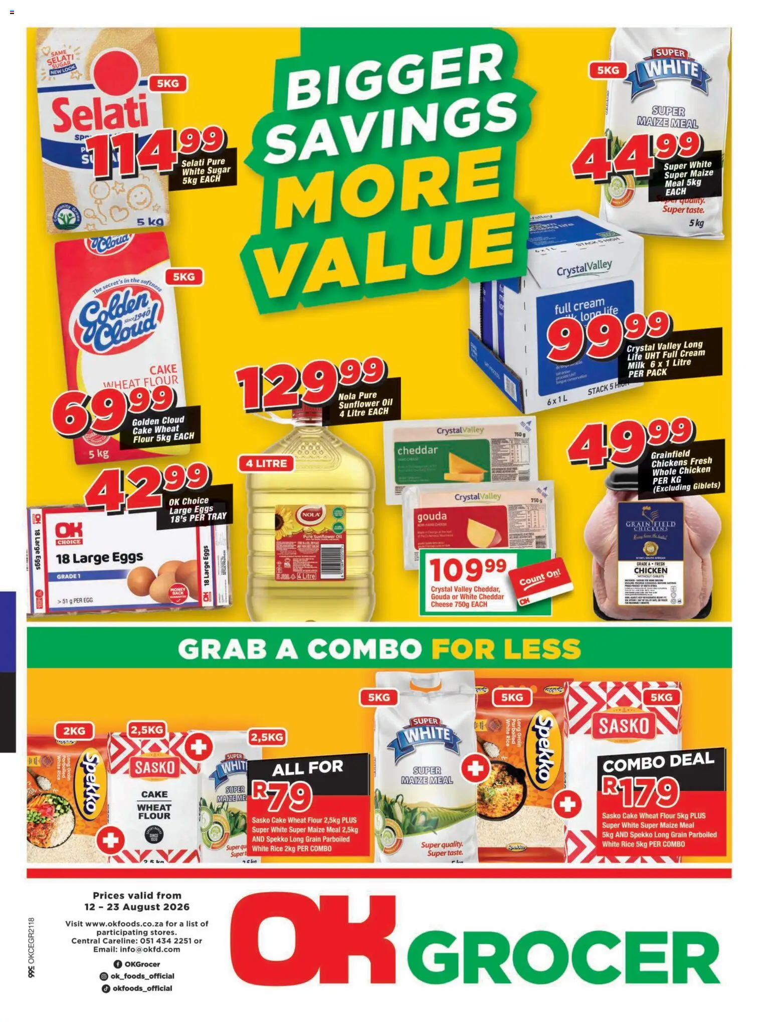 New OK Foods catalogue – valid from 12/08/2026 | Page: 1 | Products: Hard cheese, Maize meal, Oil, Cream