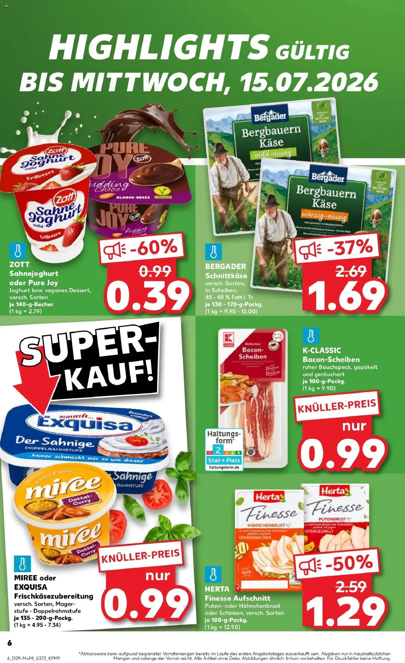 Kaufland Prospekt Hamburg – gültig ab 13.07.2026 | Seite: 6 | Produkte: Käse, Joghurt, Exquisa, Hahnchenbrust