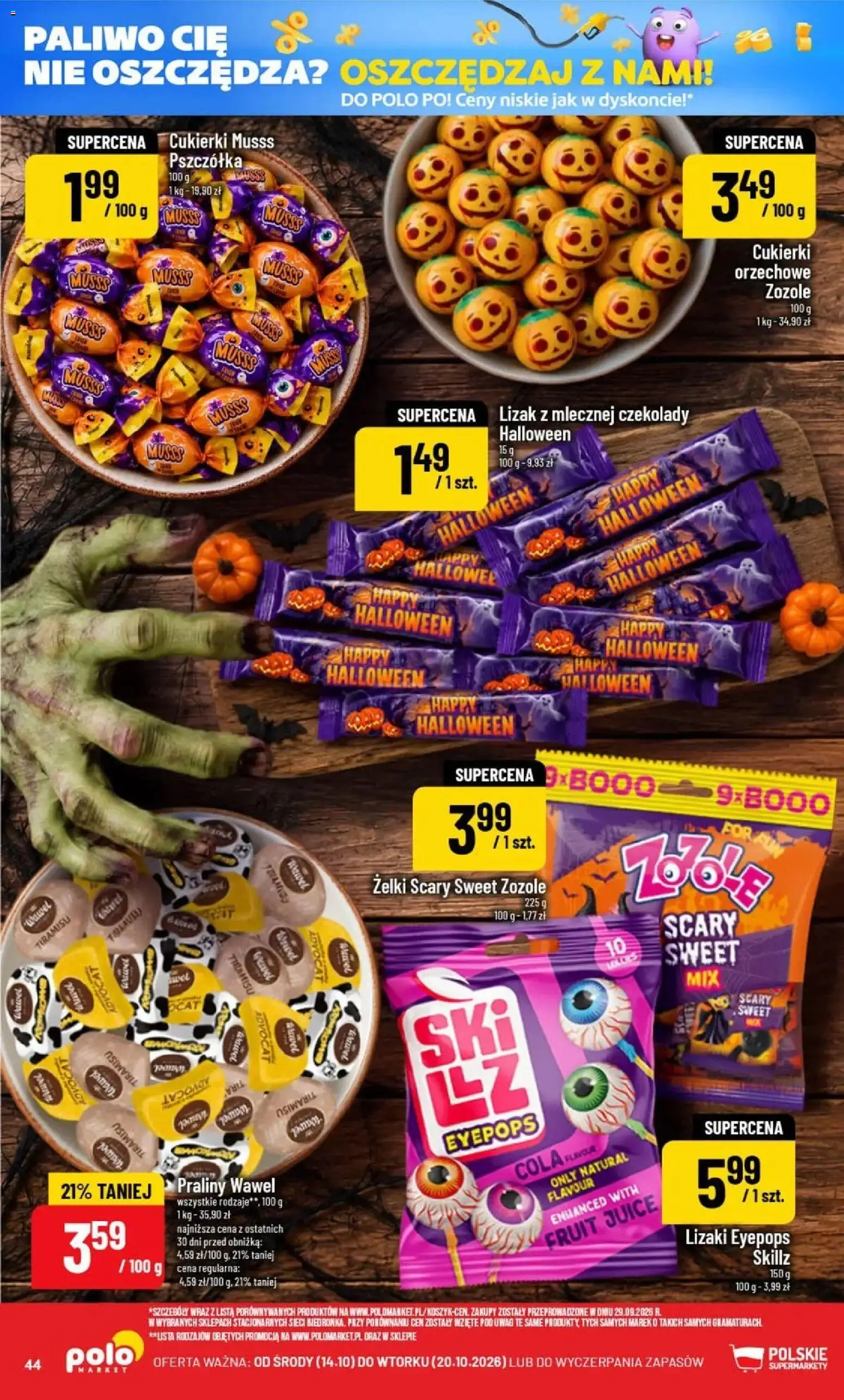 Nowa POLOmarket gazetka od jutra 14.10.2026 | Strona: 44 | Produkty: Praliny, Tiramisu, Żelki, Lizaki