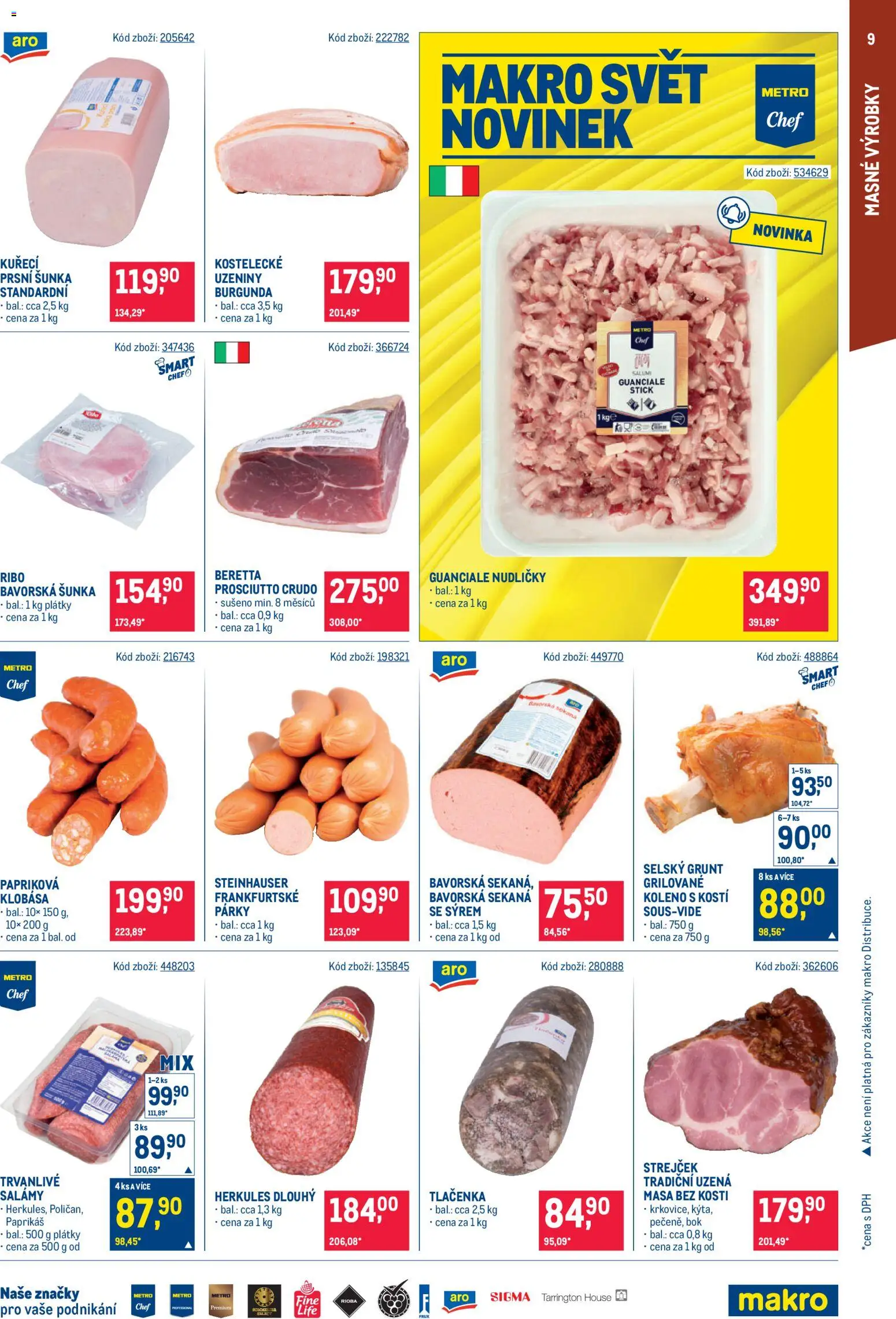 Makro leták - Gastronomie od 23.09.2026 | Strana: 9 | Produkty: Párky, Klobása, Guanciale, Tlačenka