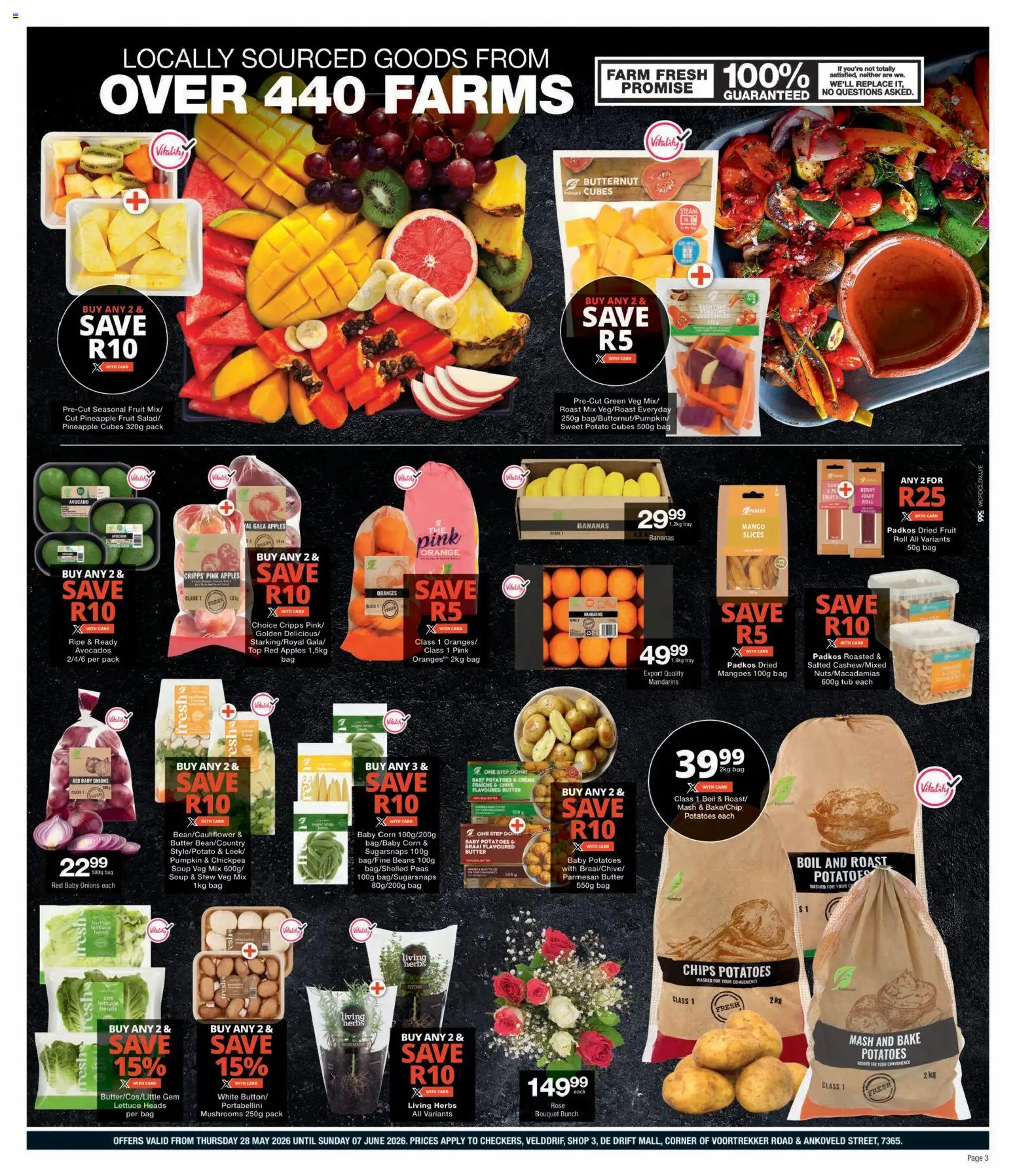 New Checkers catalogue – valid from 28.05.2026 | Page: 3 | Products: Corn, Potatoes, Onions, Herbs