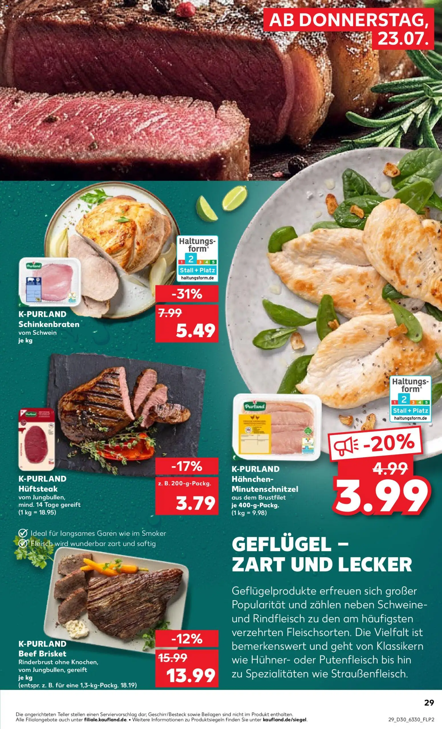 Kaufland Prospekt Kiel – gültig ab 23.07.2026 | Seite: 29 | Produkte: Hahnchen, Rindfleisch, Fleisch