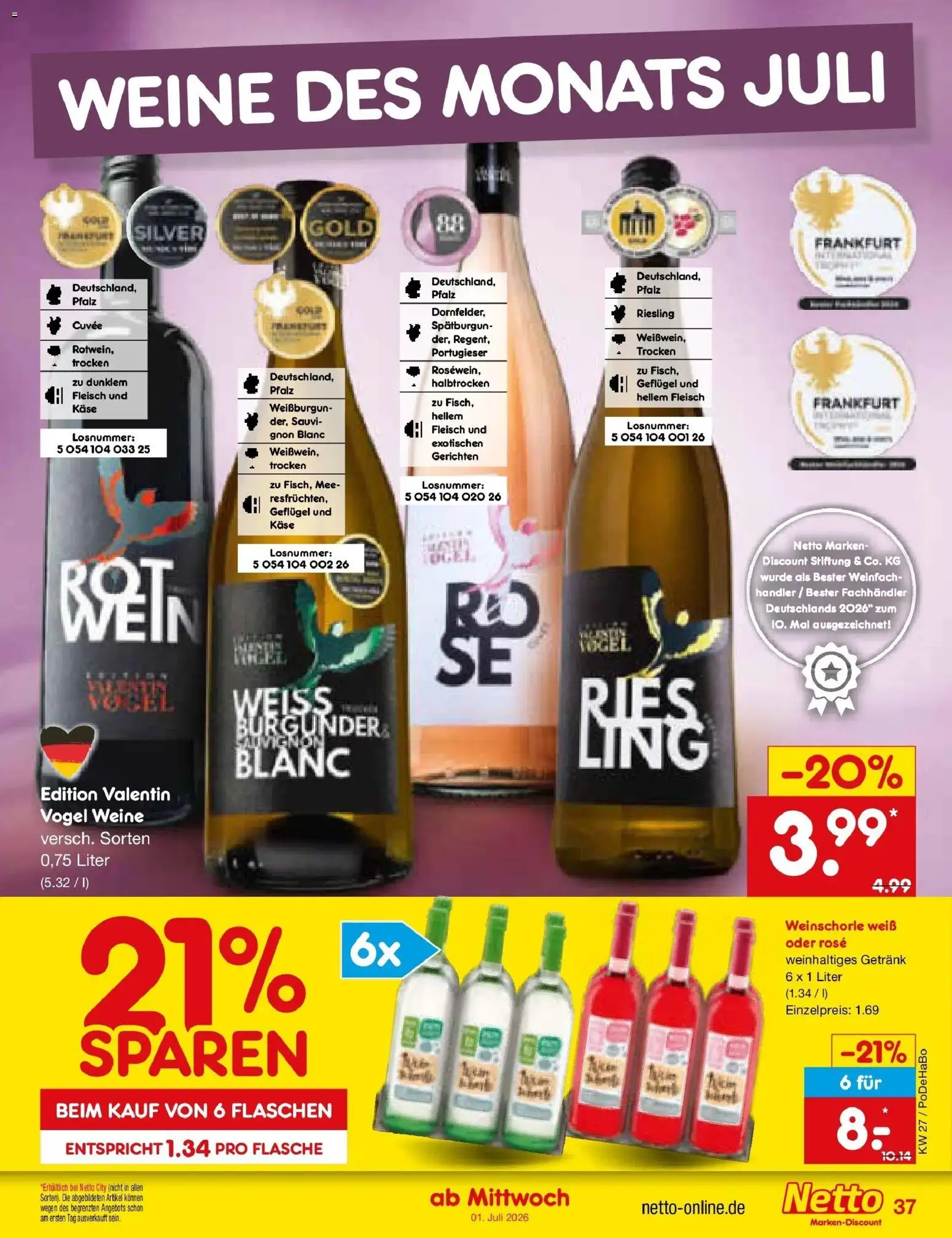 Netto Marken-Discount Prospekt Wuppertal – gültig ab 29.06.2026 | Seite: 55 | Produkte: Käse, Weinschorle, Fleisch