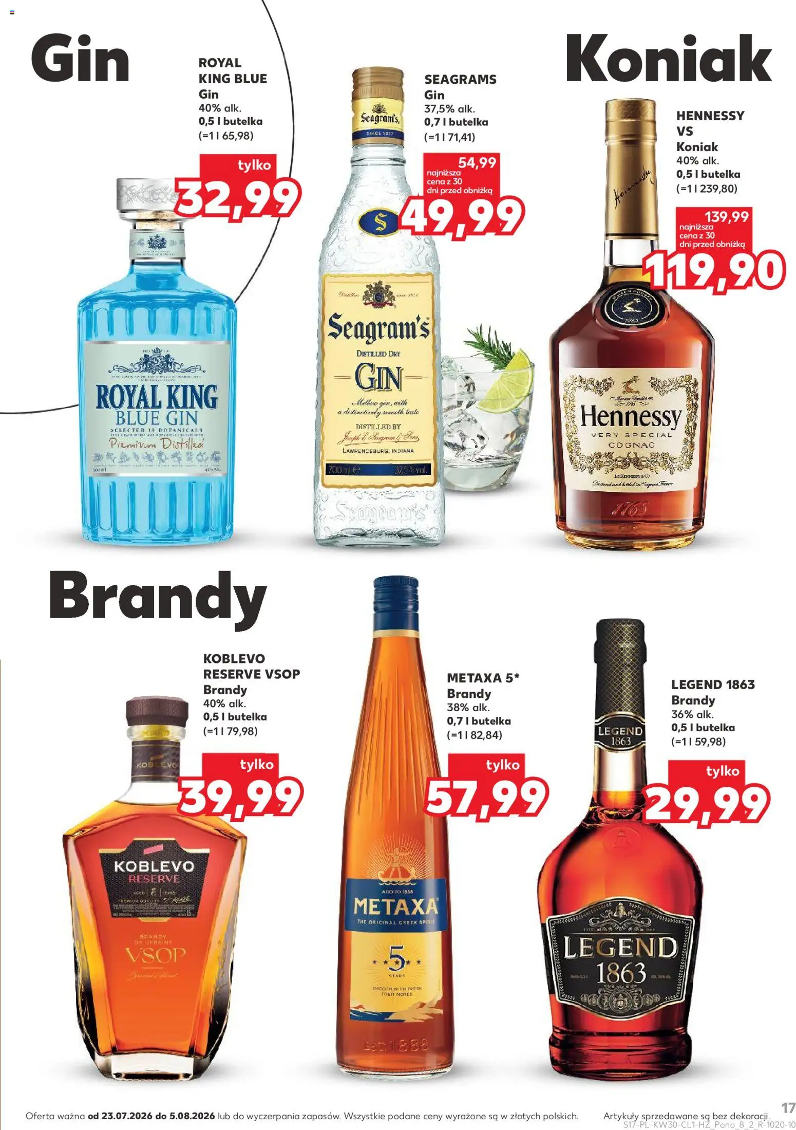 Kaufland Polsko leták - Barek od 23.07.2026 | Strana: 17 | Produkty: Gin, Brandy, Metaxa, Hennessy