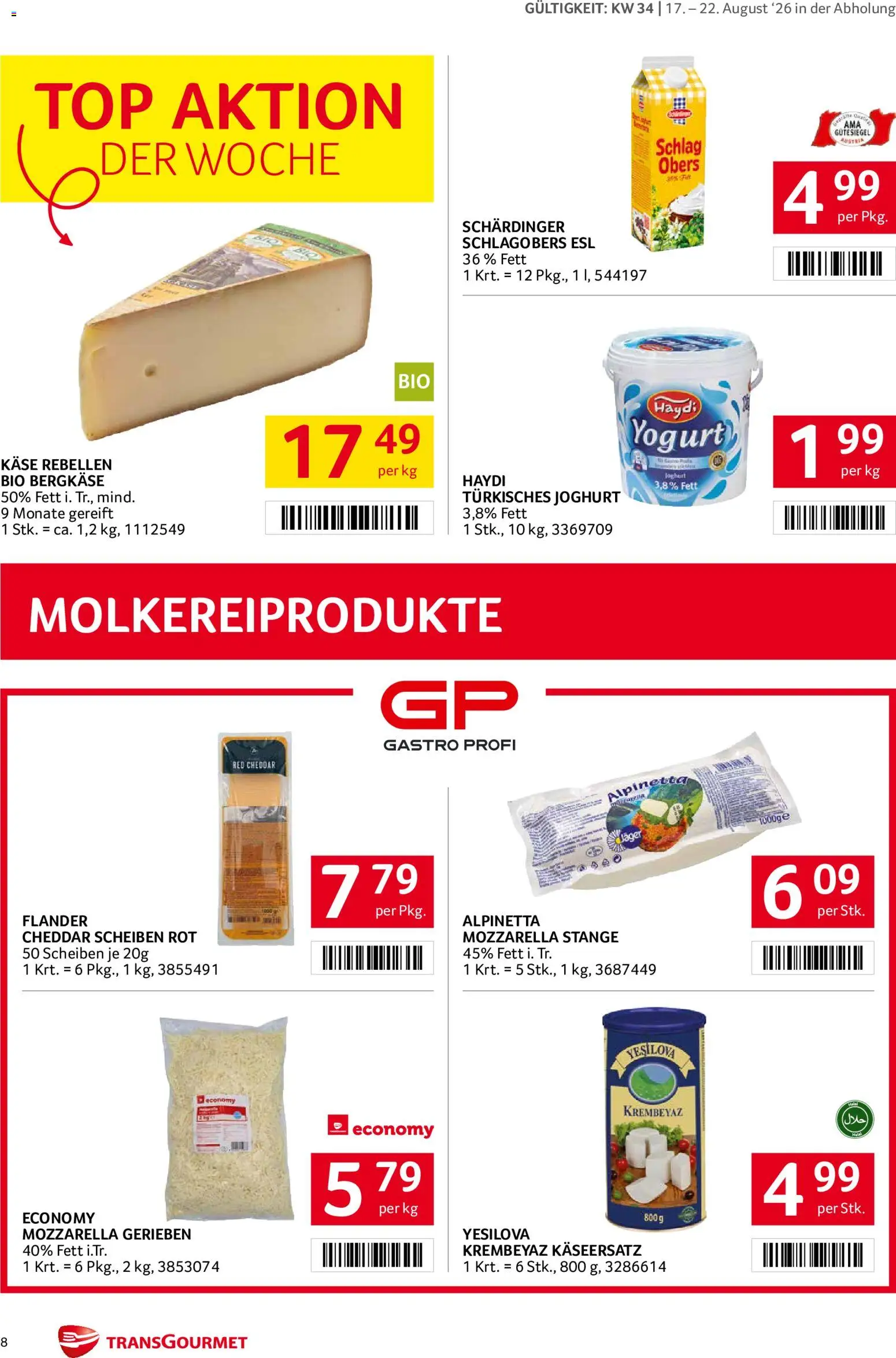 Transgourmet Flugblatt gültig ab 17.08.2026 | Seite: 8 | Produkte: Käse, Joghurt