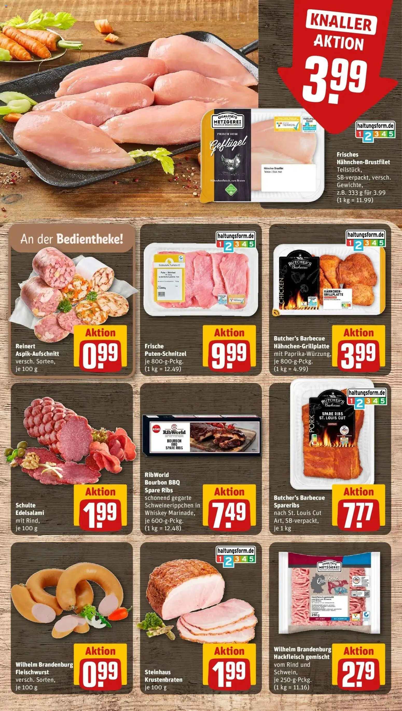 REWE Prospekt ab 17.08.2026 zum Blättern » Angebote | Seite: 13 | Produkte: Spare ribs, Krustenbraten, Putenschnitzel, Bourbon