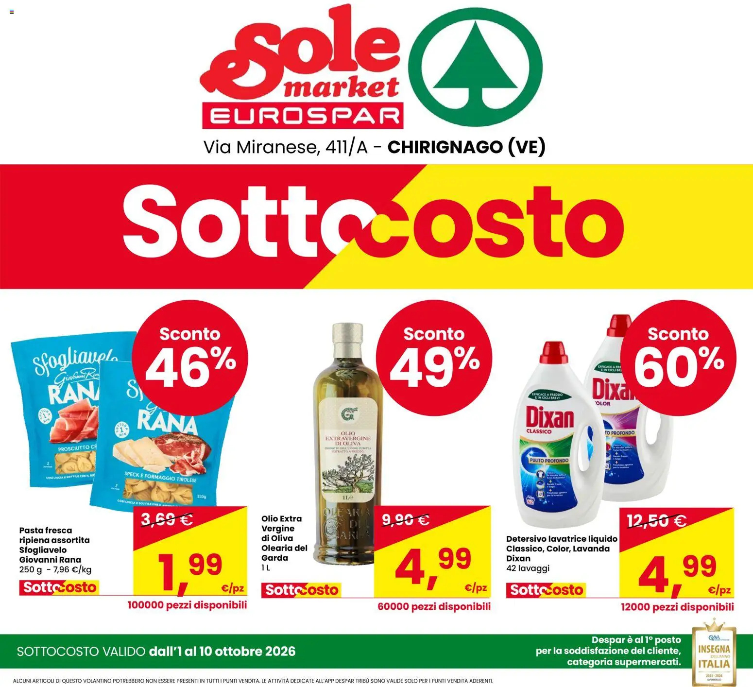 Volantino Eurospar del 01/10/2026 | Pagina: 1 | Prodotti: Speck, Prosciutto, Pasta, Lavatrice