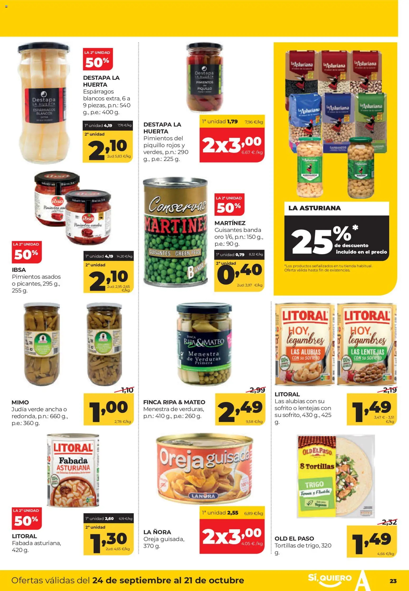 Alimerka folleto Castilla y León │ válido desde el 24/09/2026 | Página: 23 | Productos: Verduras, Conservas, Espárragos, Lentejas