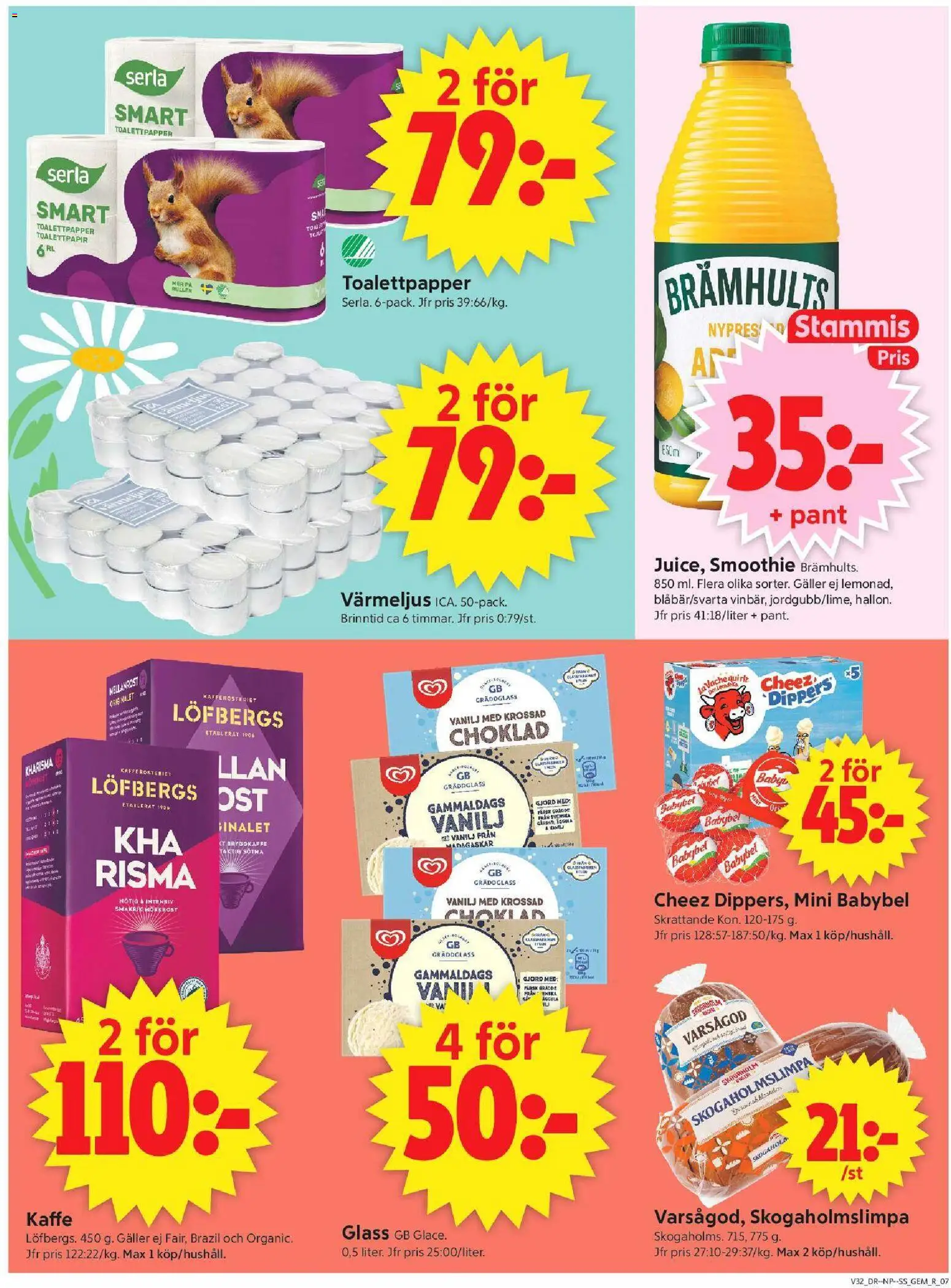 ICA Supermarket reklamblad aktuell från 03/08/2026 | Sida: 9 | Produkter: Toalettpapper, Choklad, Värmeljus, Grädde