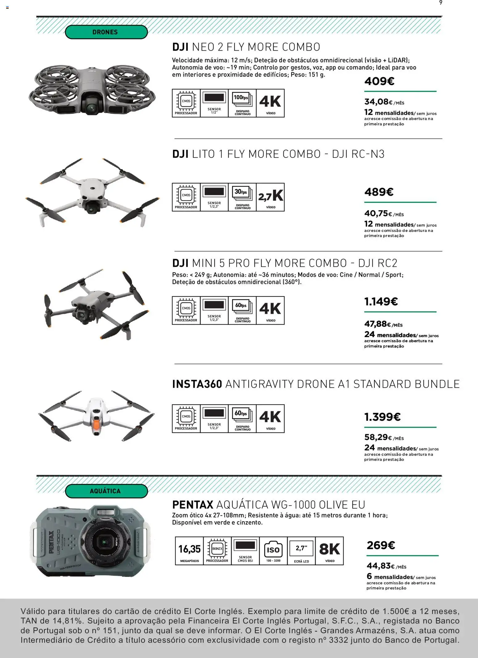 El Corte Ingles Fotografia │ válido de 14/07/2026 | Página: 9 | Produtos: Agua, Vídeo, Drone, Banco