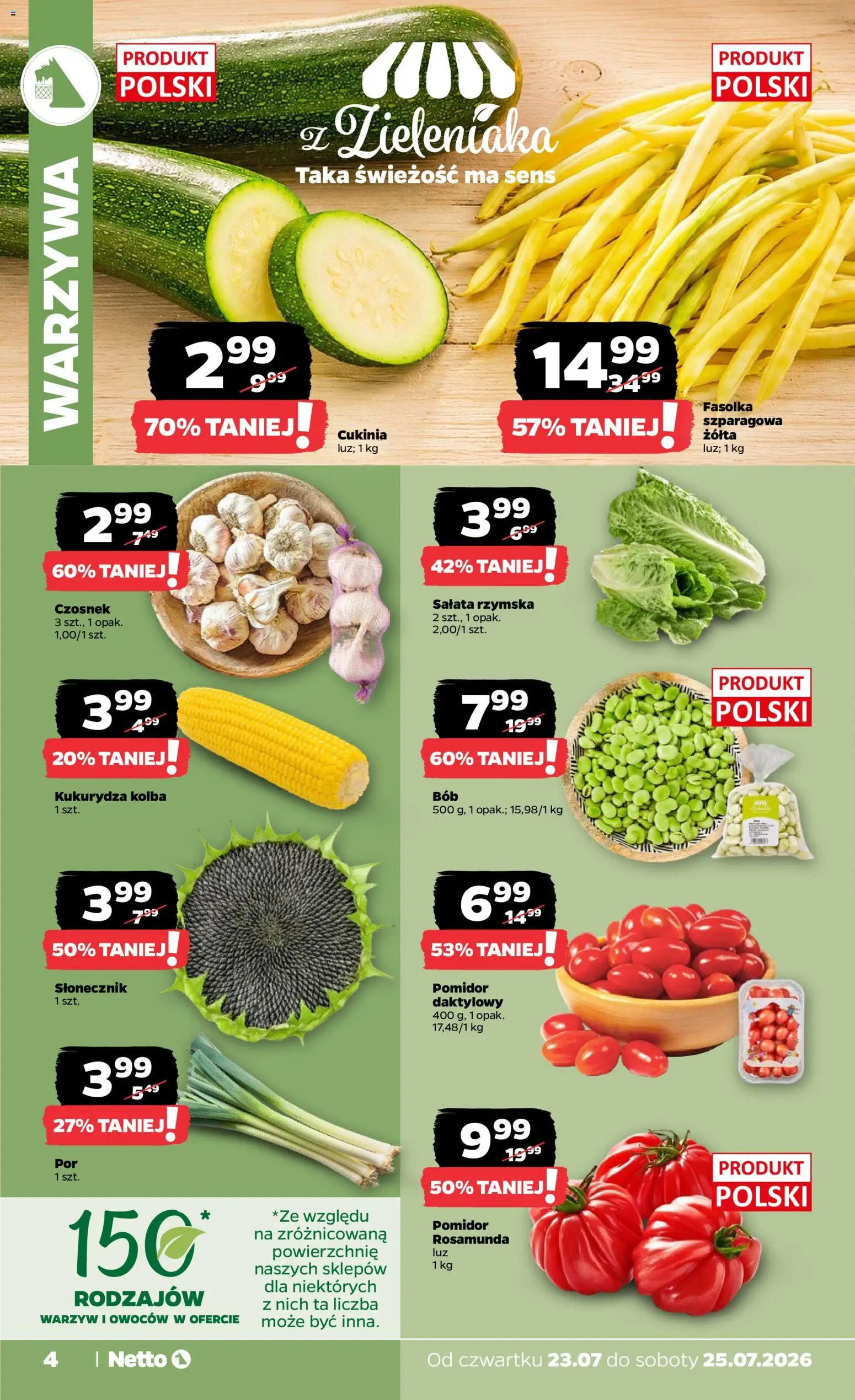 Netto gazetka od czwartku od 23.07.2026 | Strona: 4 | Produkty: Kukurydza, Bób, Słonecznik, Warzywa