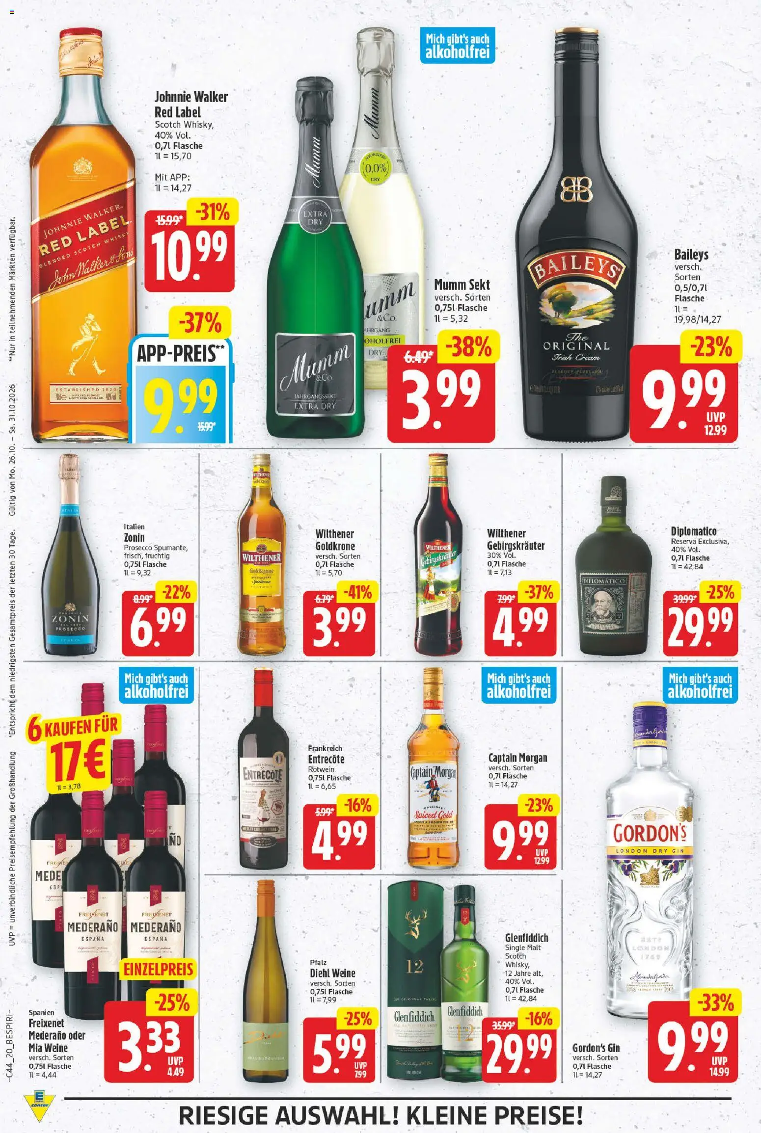 E center Prospekt – gültig ab 26.10.2026 | Seite: 20 | Produkte: Whisky, Wilthener, Freixenet, Johnnie walker