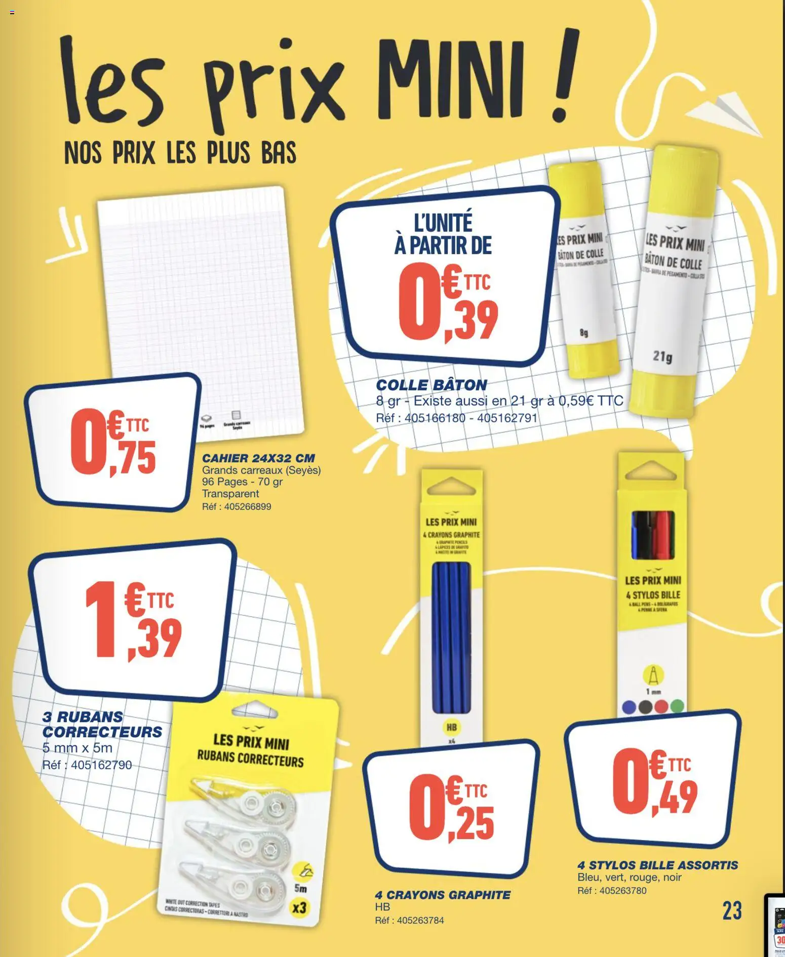 {H1} | Page: 23 | Produits: Cahier, Colle