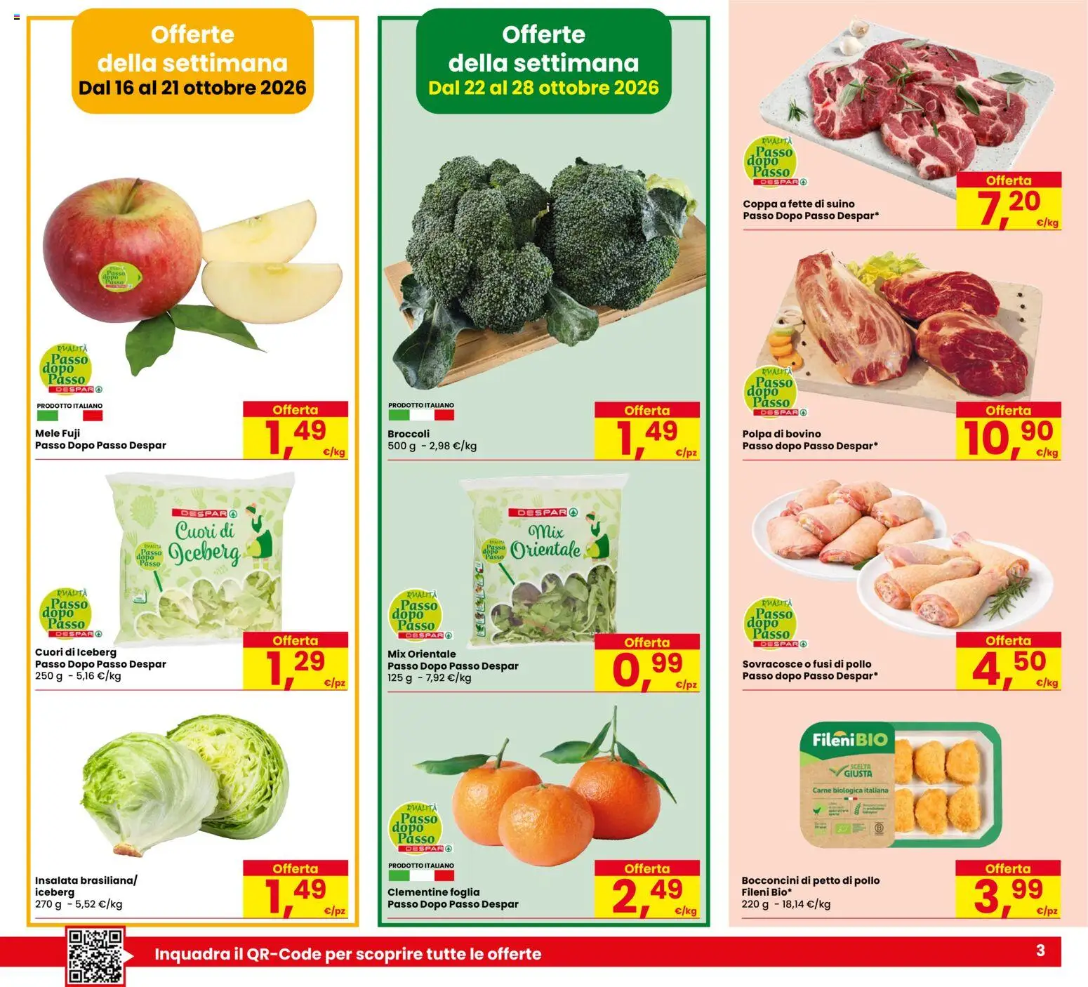 Volantino Despar del 16/10/2026 | Pagina: 3 | Prodotti: Petto di Pollo, Insalata, Suino, Broccoli