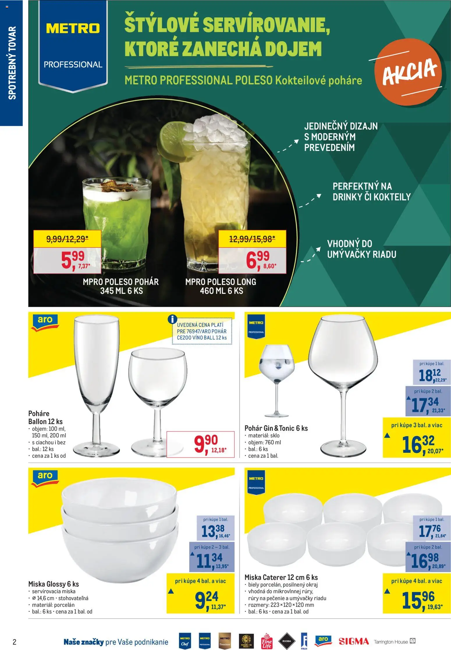 Nové Metro akcie – leták je platný od 09.09.2026 | Strana: 2 | Produkty: Víno, Poháre, Tonic, Gin