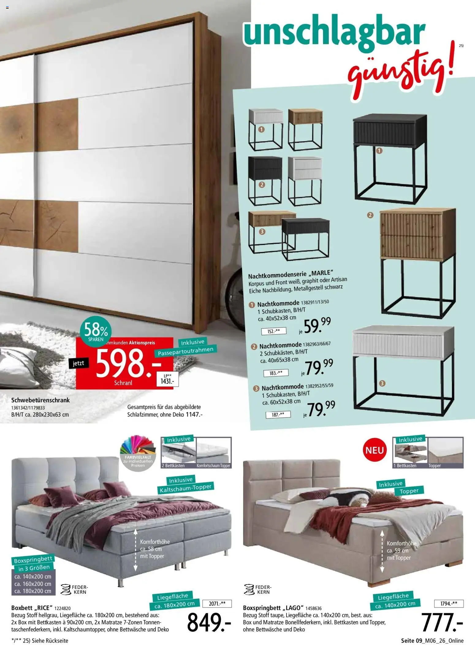 Zurbrüggen - Zurbrüggen: Unschlagbar günstig – gültig ab 01.05.2026 | Seite: 9 | Produkte: Schwebetürenschrank, Topper, Box, Bettwäsche