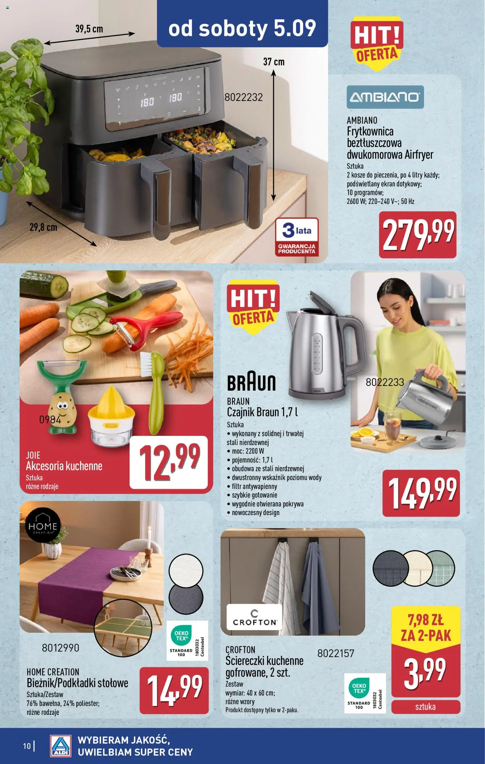 Aldi gazetka - Hity od Środy i od Soboty od 02.09.2026 | Strona: 10 | Produkty: Ściereczki, Frytkownica beztłuszczowa, Ściereczki kuchenne, Ambiano