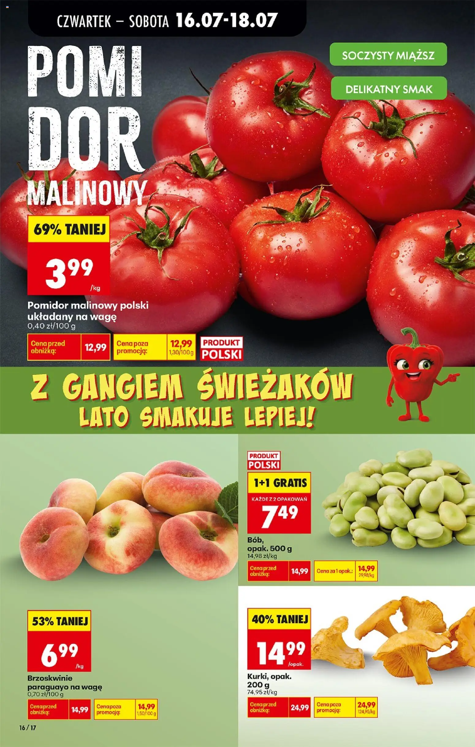 Biedronka gazetka od czwartku od 16.07.2026 | Strona: 22 | Produkty: Pomidor malinowy, Brzoskwinie