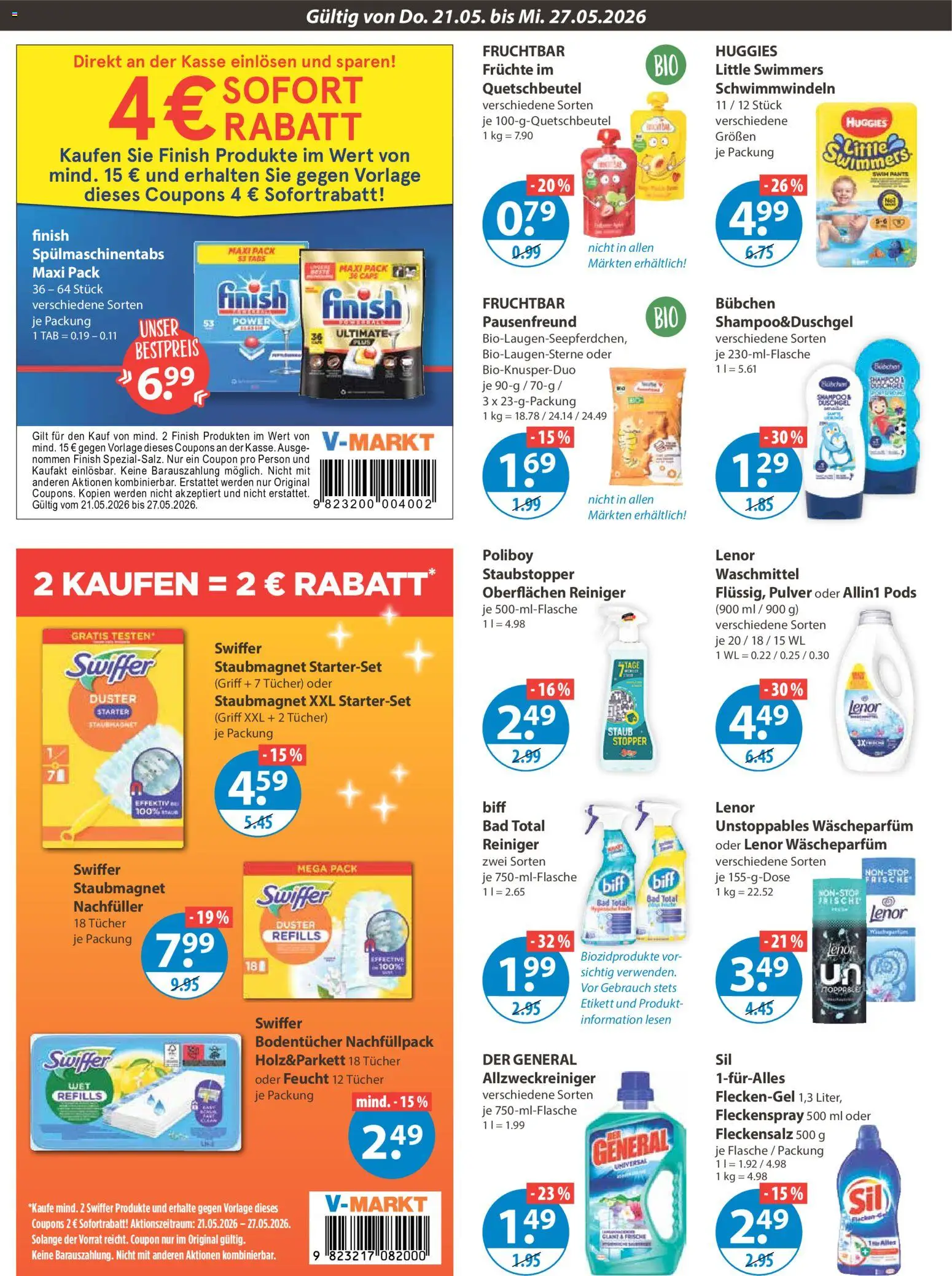 V-Markt München – gültig ab 21.05.2026 | Seite: 10 | Produkte: Bad, Finish, Waschmittel, Swiffer