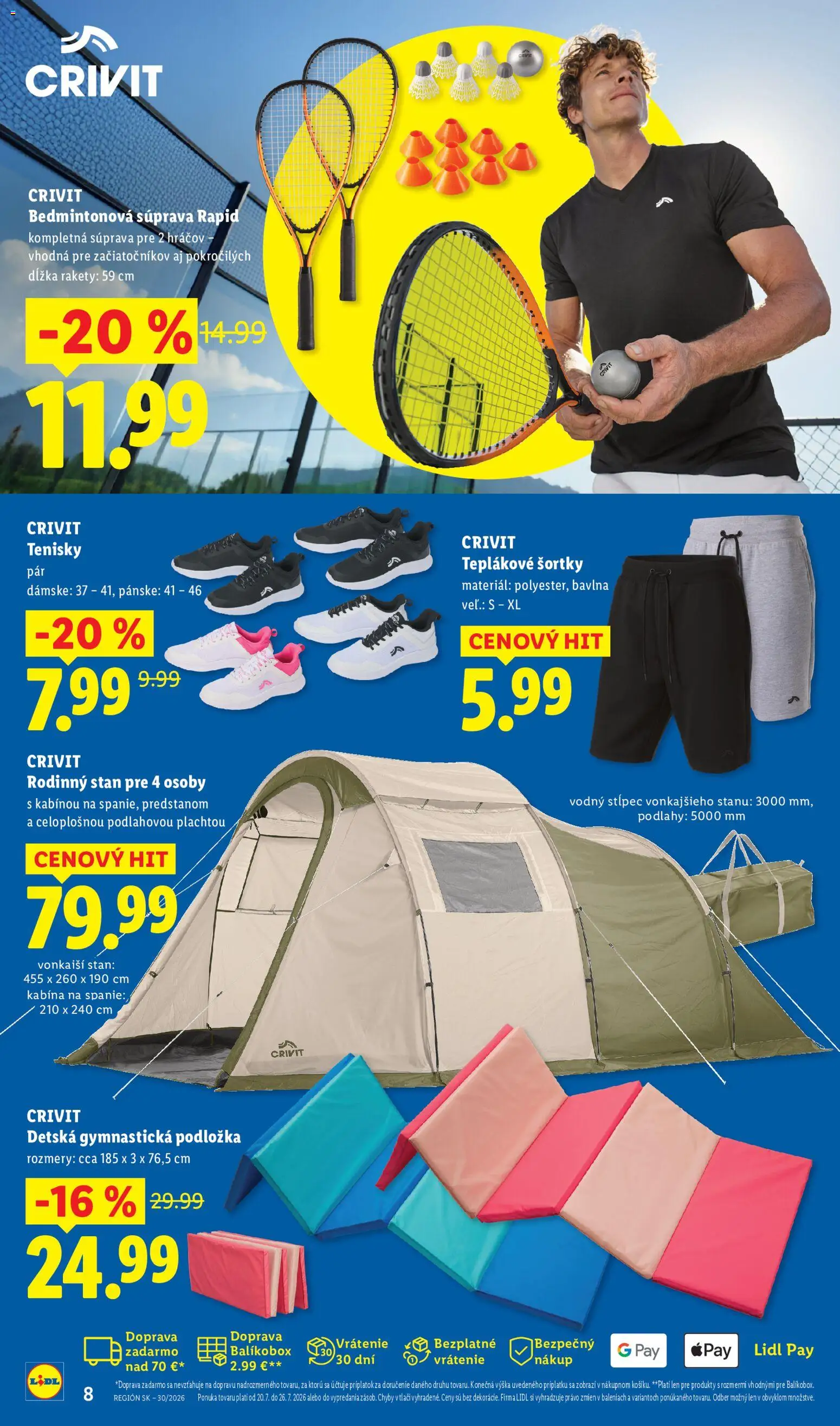 Nové Lidl akcie – leták je platný od 20.07.2026 | Strana: 8 | Produkty: Stan, Tenisky