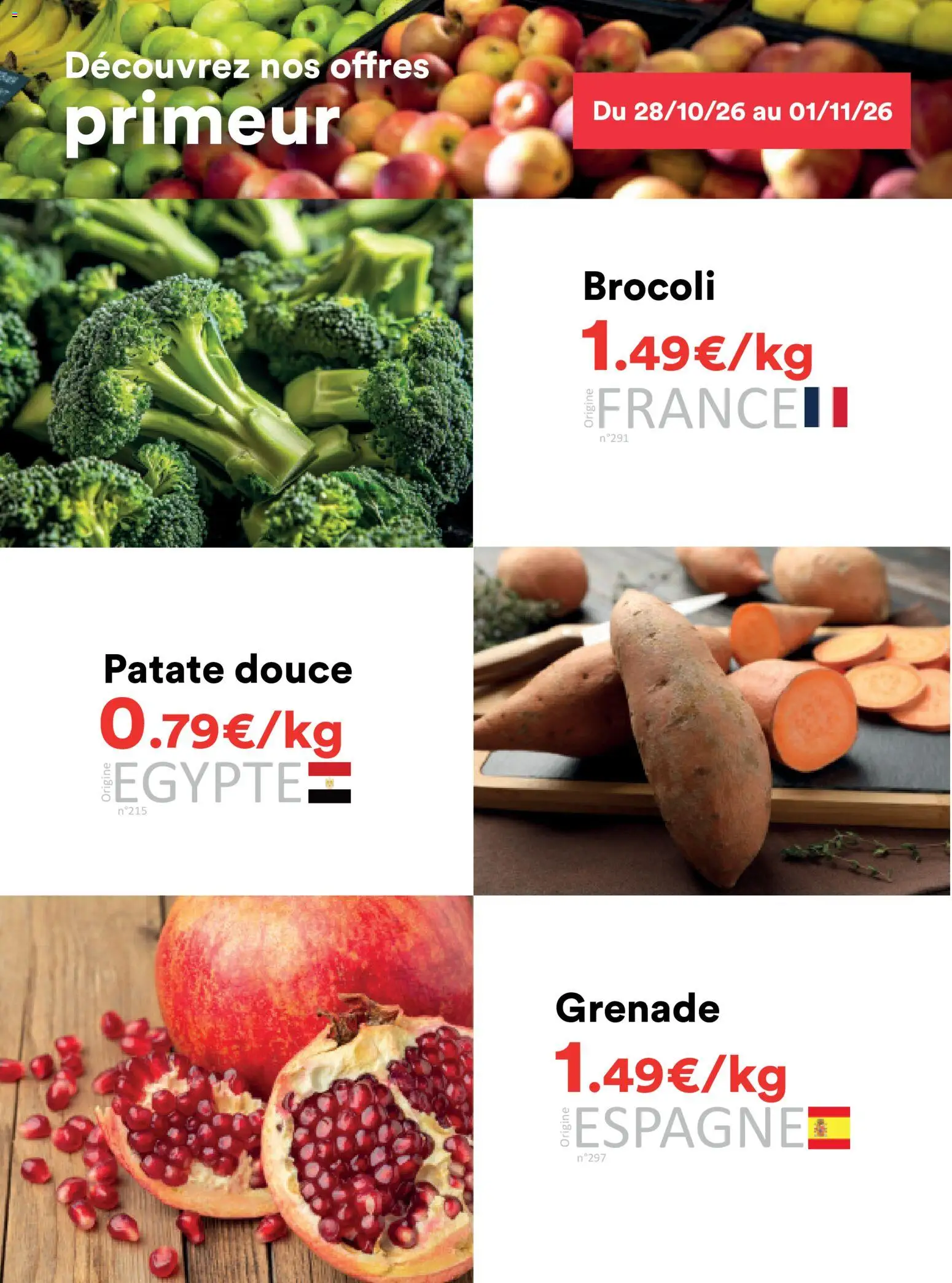 {H1} | Page: 3 | Produits: Brocoli, Patate douce, Grenade