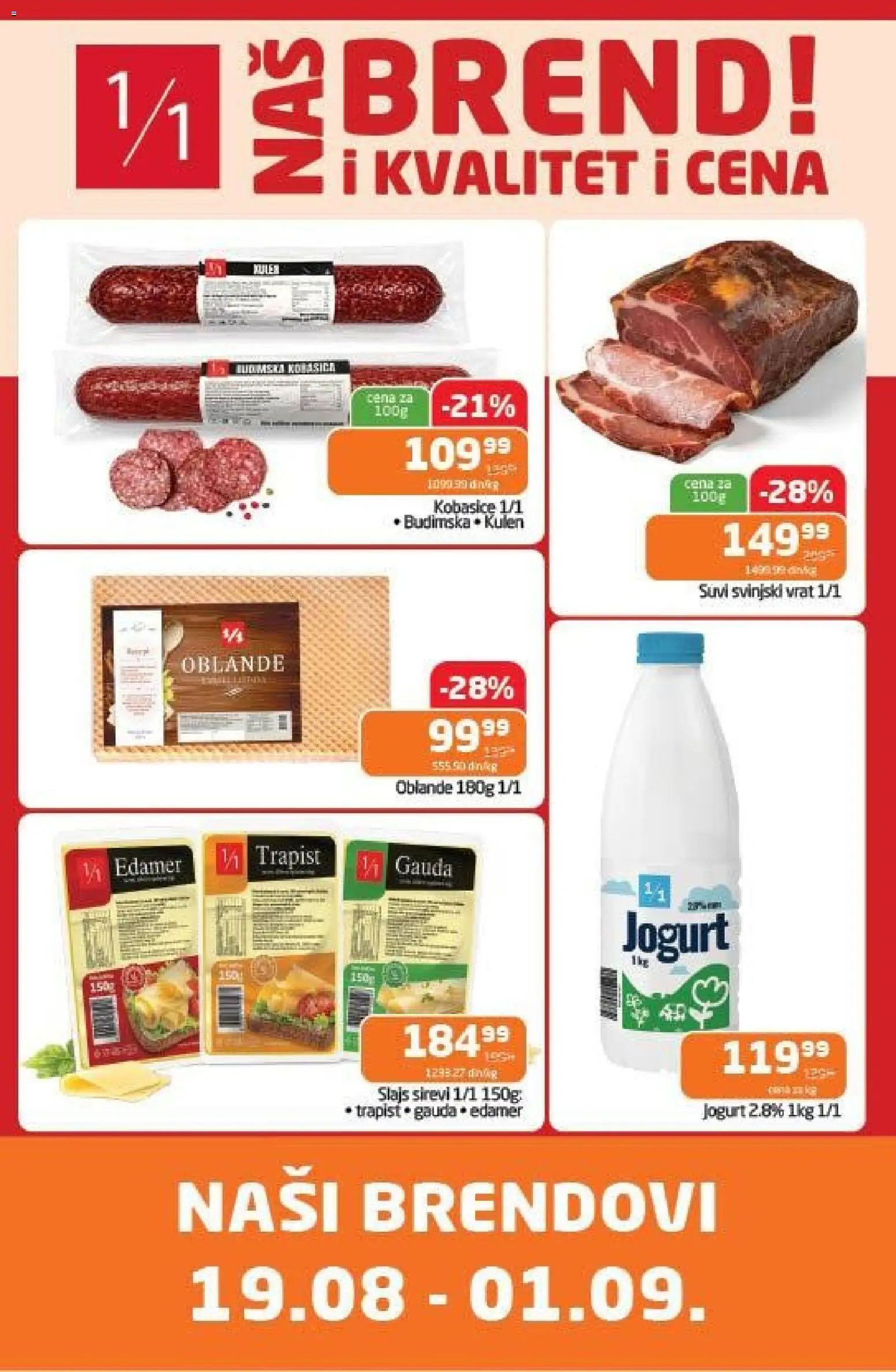 Gomex katalog - važi od 19.08.2026 | Strana: 1 | Proizvode: Kobasice, Edamer, Svinjski vrat, Jogurt