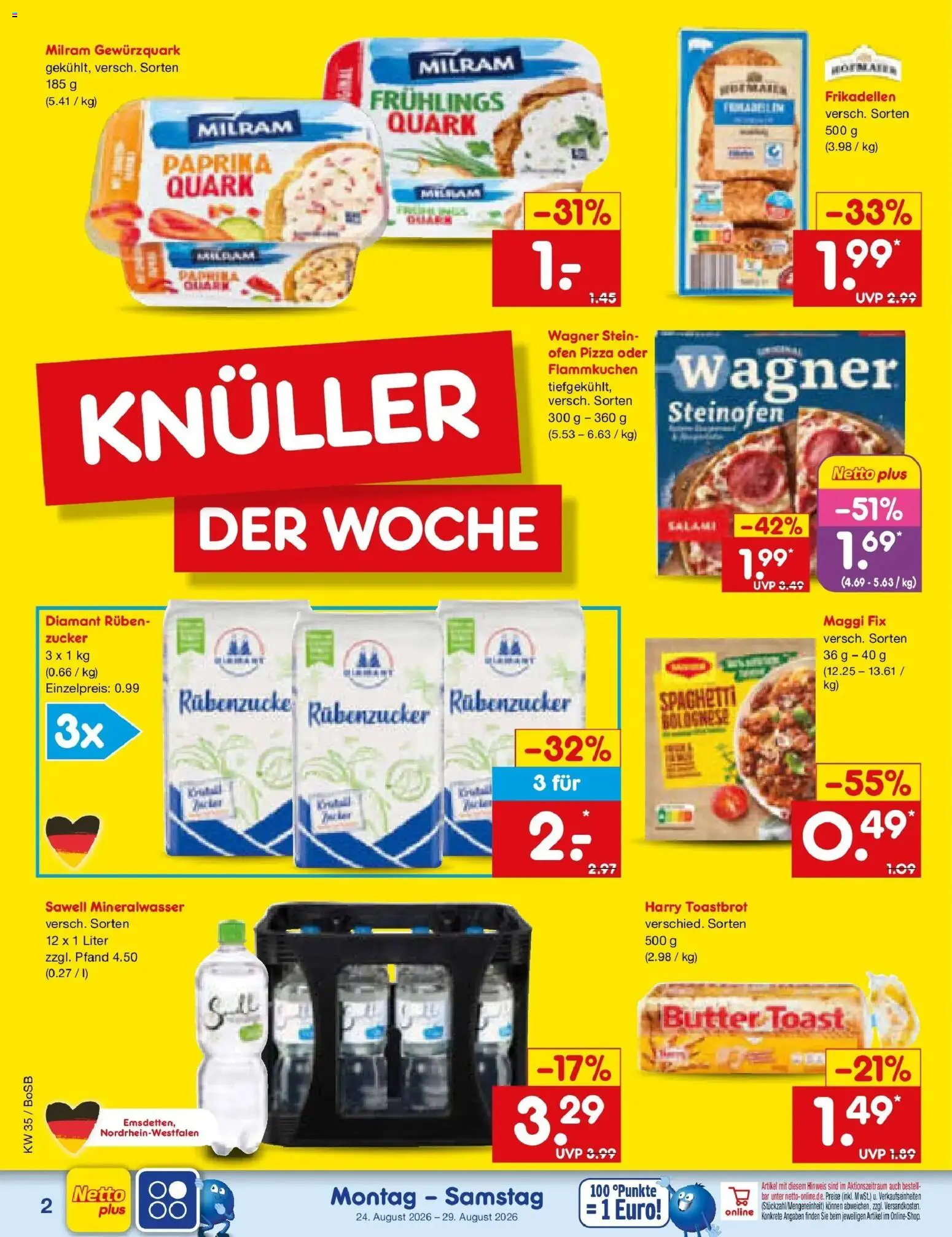 Netto Marken-Discount Prospekt Bochum – gültig ab 24.08.2026 | Seite: 2 | Produkte: Ofen, Toast, Zucker, Pizza