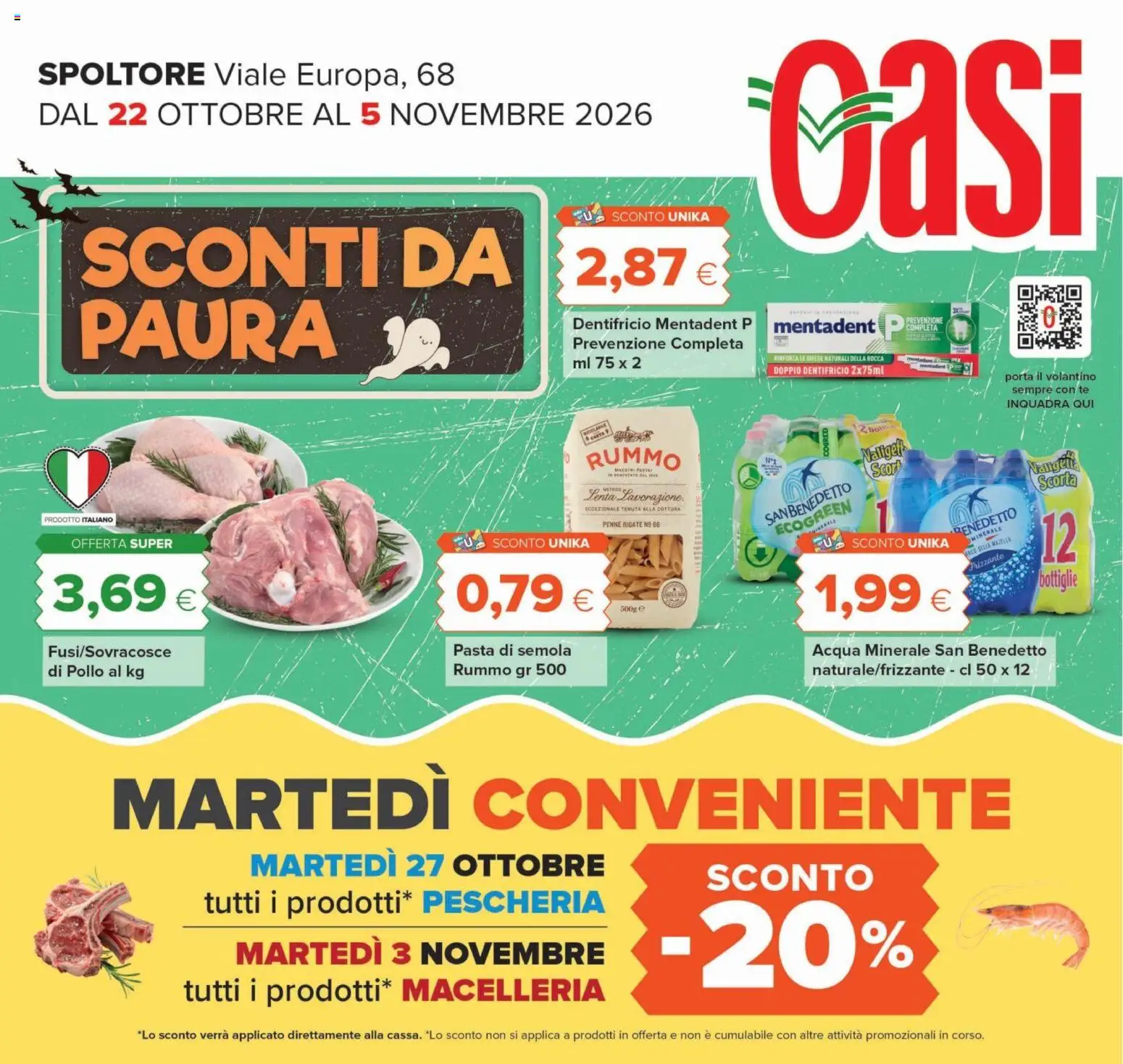 Volantino Oasi del 22/10/2026 | Pagina: 1 | Prodotti: Dentifricio, Porta, Tè, Penne