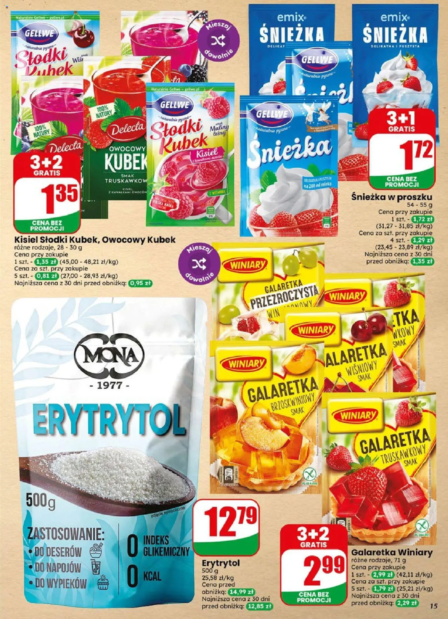 Dino gazetka od 19.08.2026 | Strona: 15 | Produkty: Galaretka, Erytrytol, Mleka, Galaretka przezroczysta
