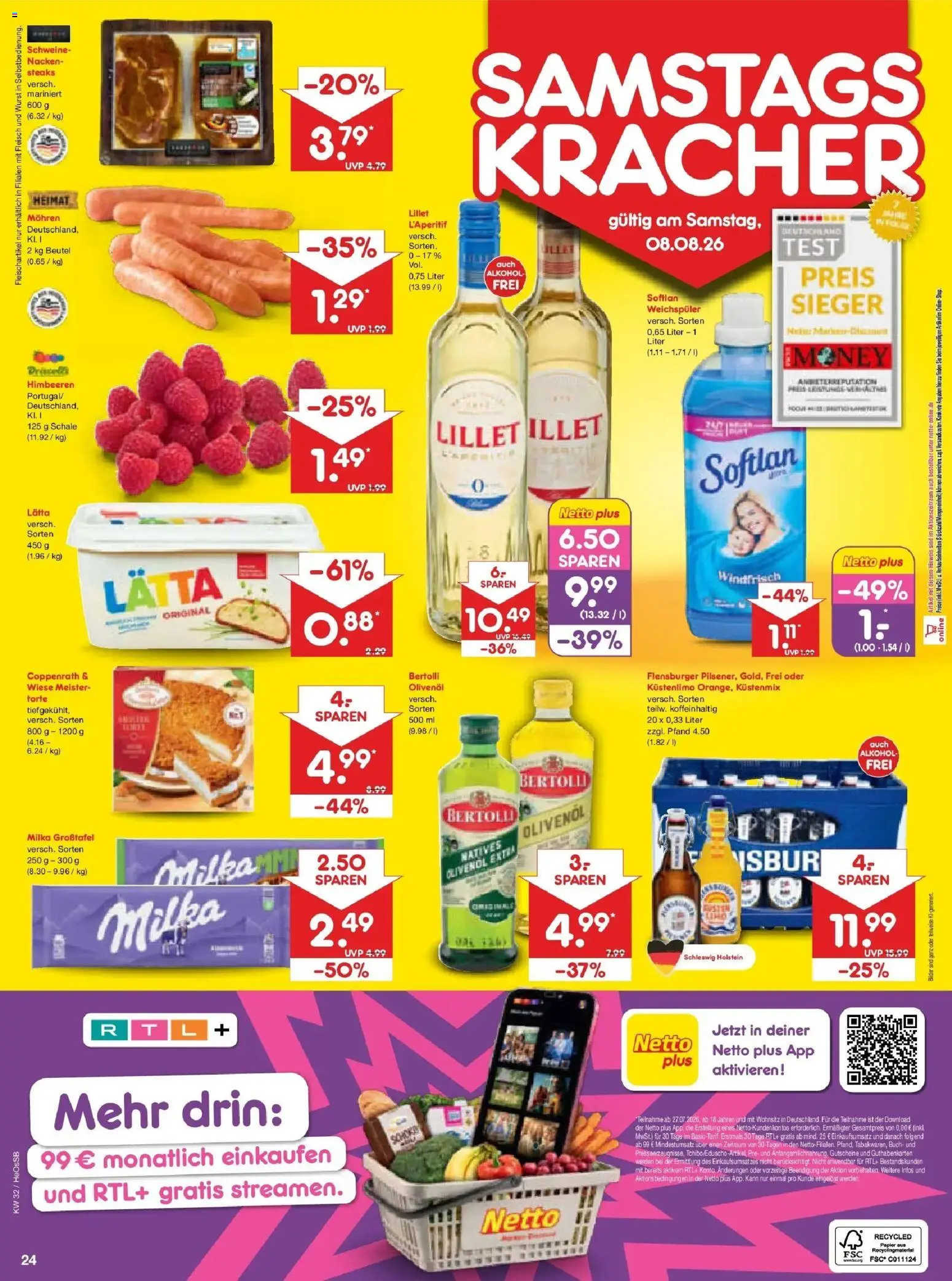 Netto Marken-Discount Prospekt Rostock – gültig ab 03.08.2026 | Seite: 40 | Produkte: Himbeeren, Olivenol, Lillet, Weichspüler