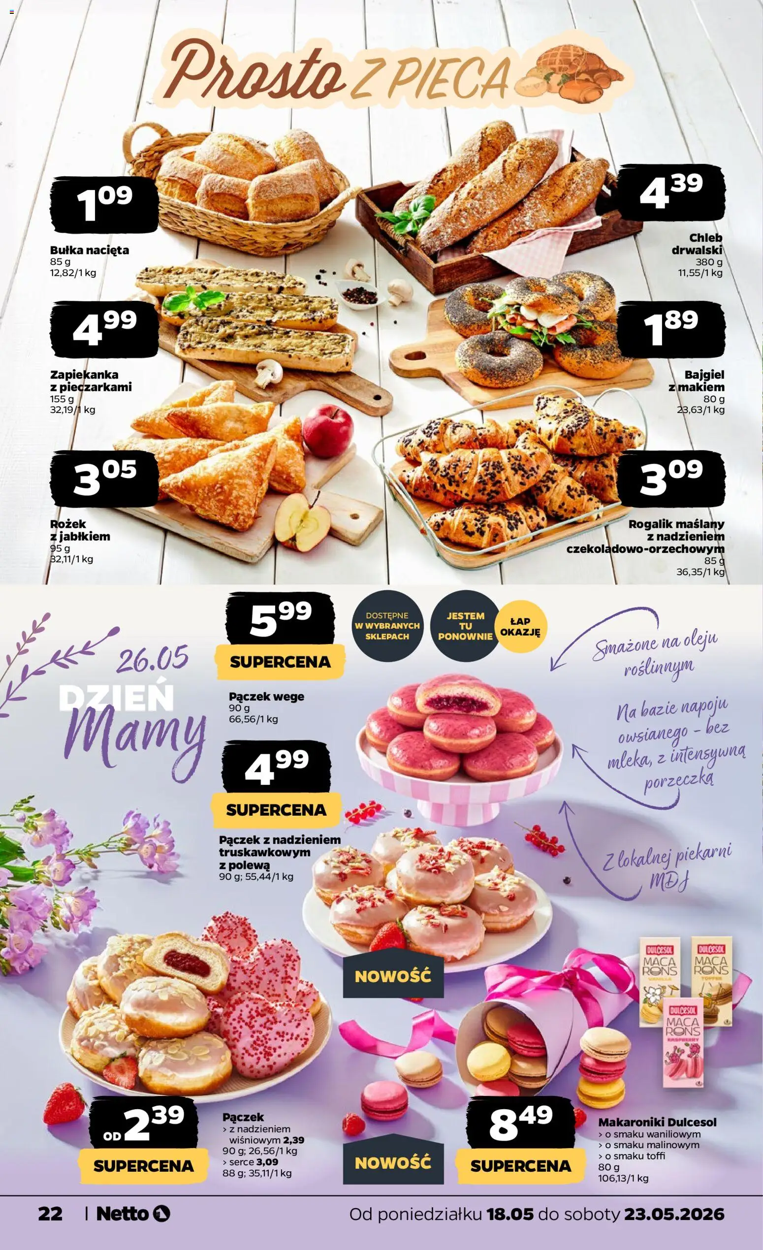 Netto gazetka od poniedziałku spożywcza od 18.05.2026 | Strona: 22 | Produkty: Zapiekanka, Porzeczka, Bułka, Chleb