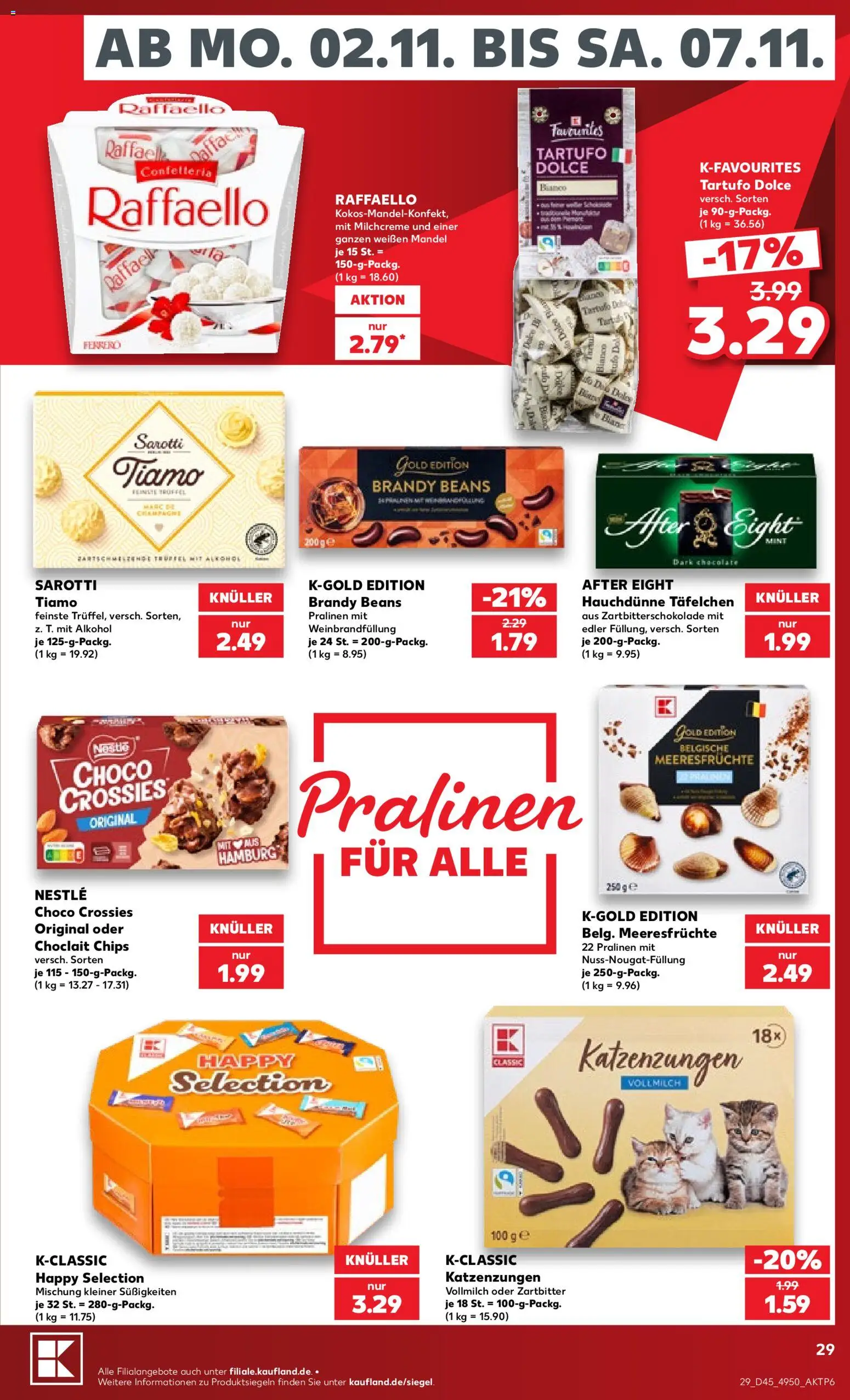 Kaufland Německo leták od 02.11.2026 | Strana: 29 | Produkty: Raffaello, Brandy, After Eight, Alkohol