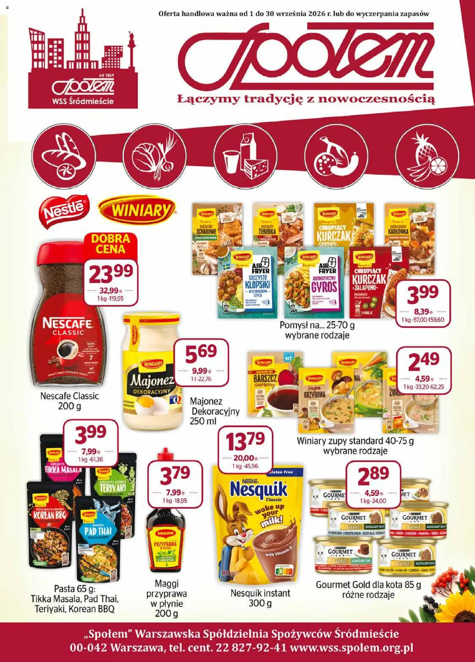 Społem gazetka od 01.09.2026 | Strona: 1 | Produkty: Kurczak, Maggi, Pasta, Majonez