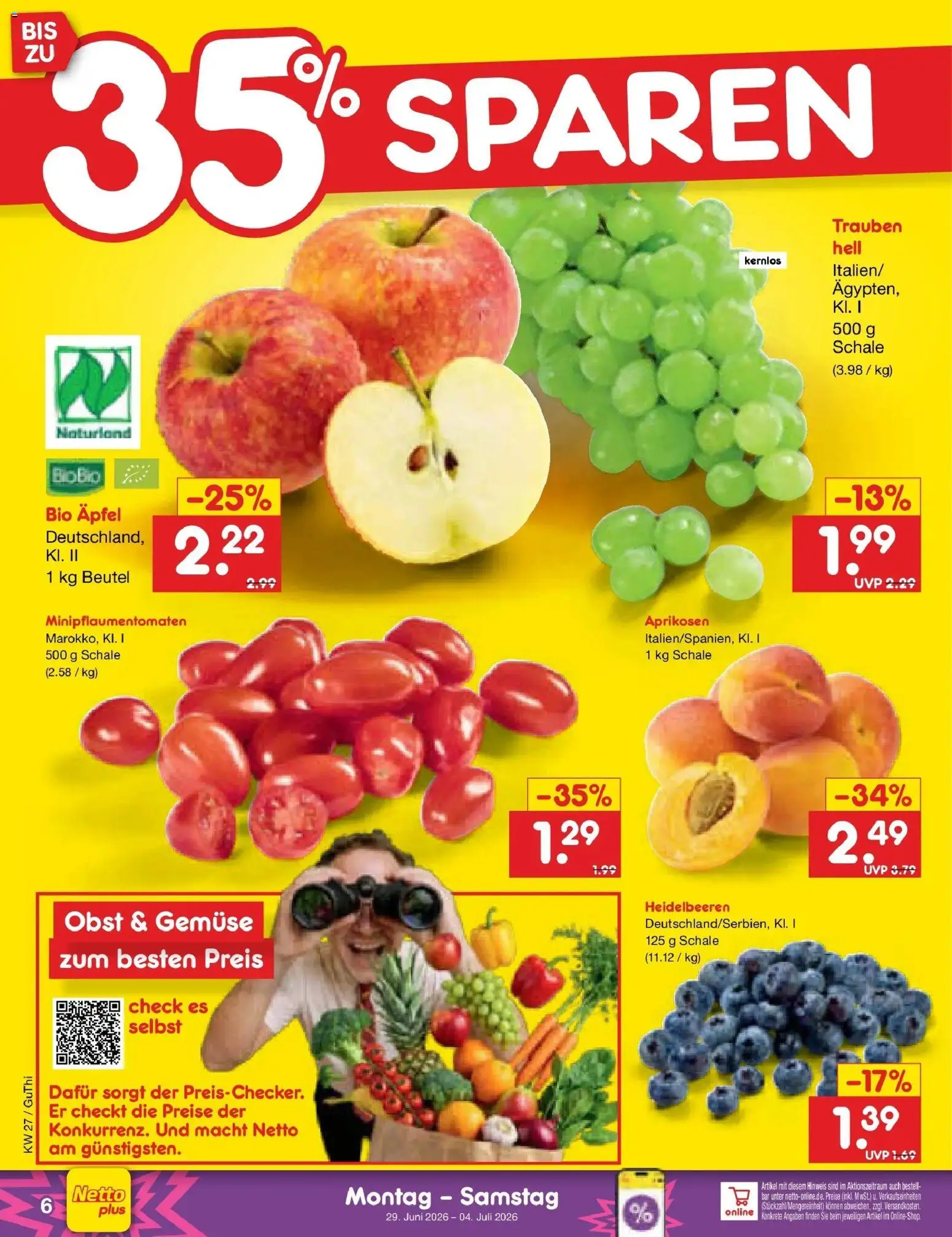 Netto Marken-Discount Prospekt Machern – gültig ab 29.06.2026 | Seite: 8 | Produkte: Trauben, Heidelbeeren, Gemüse, Obst