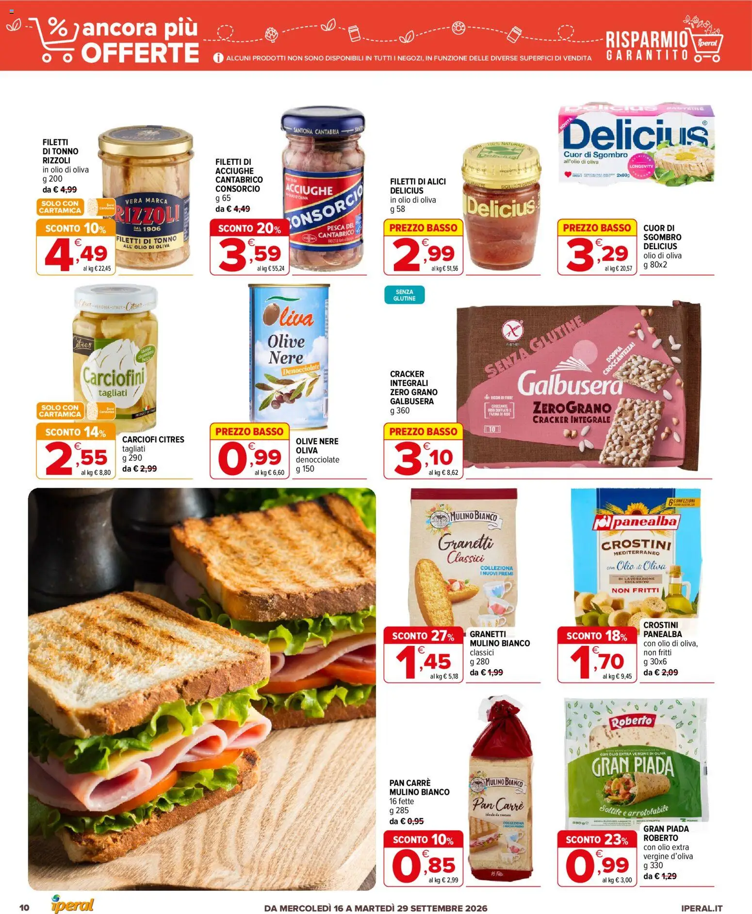 Volantino Iperal del 16/09/2026 | Pagina: 10 | Prodotti: Senza glutine, Olive, Olio extra vergine, Alici