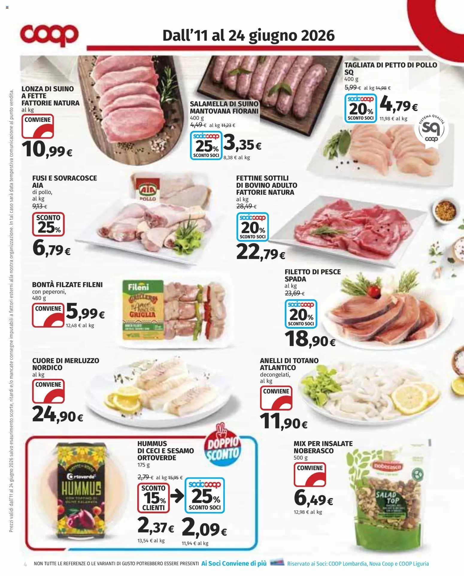 Volantino COOP del 11.06.2026 | Pagina: 4 | Prodotti: Petto di Pollo, Salamella, Data, Griglia