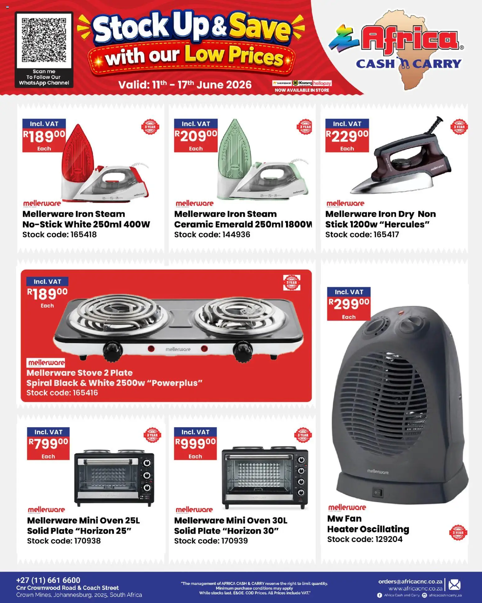 New Africa Cash & Carry catalogue – valid from 11.06.2026 | Page: 34 | Products: Oven, Stove, Iron, Stock