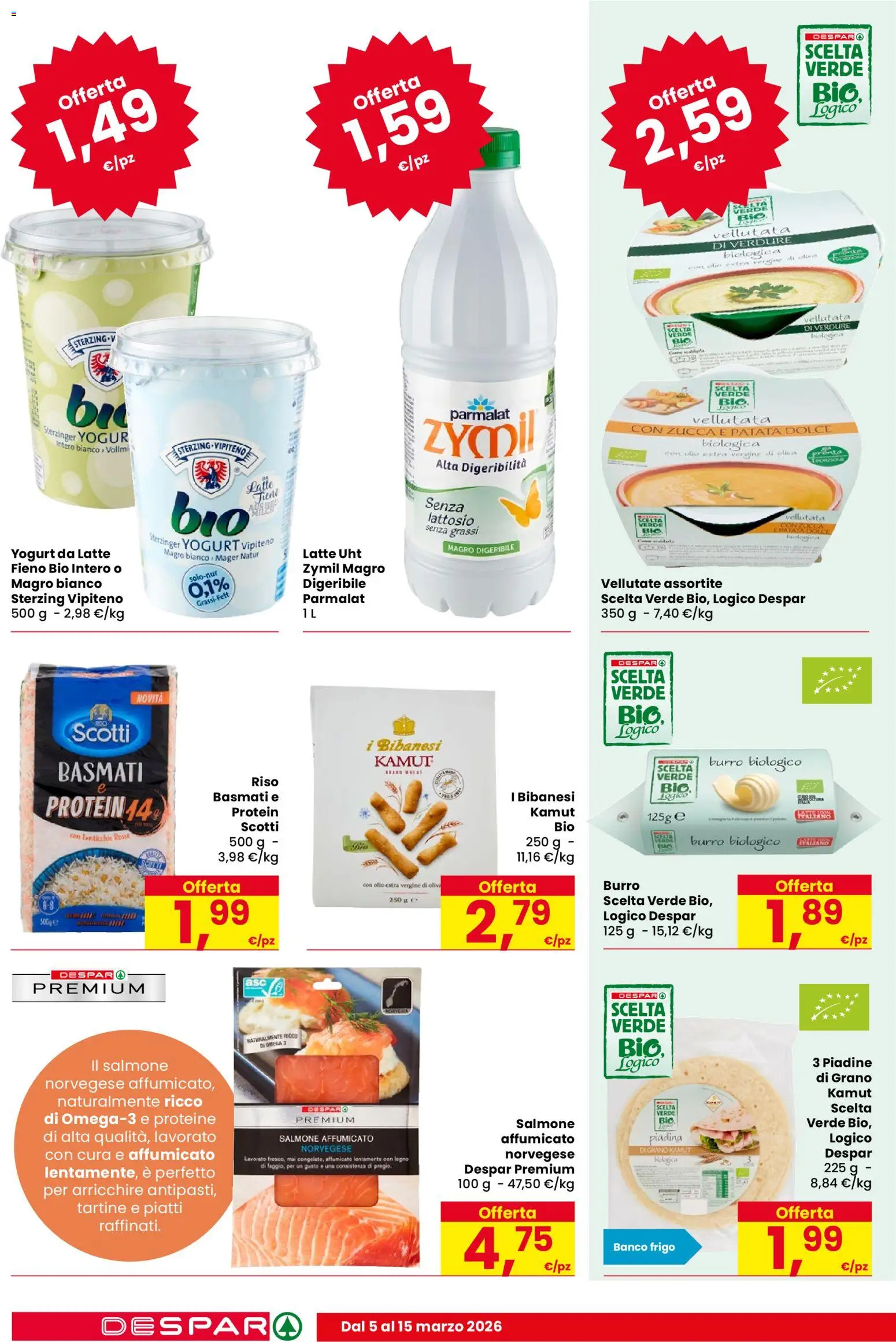 Volantino Despar del 05.03.2026 | Pagina: 12 | Prodotti: Salmone affumicato, Latte, Olive, Piadina